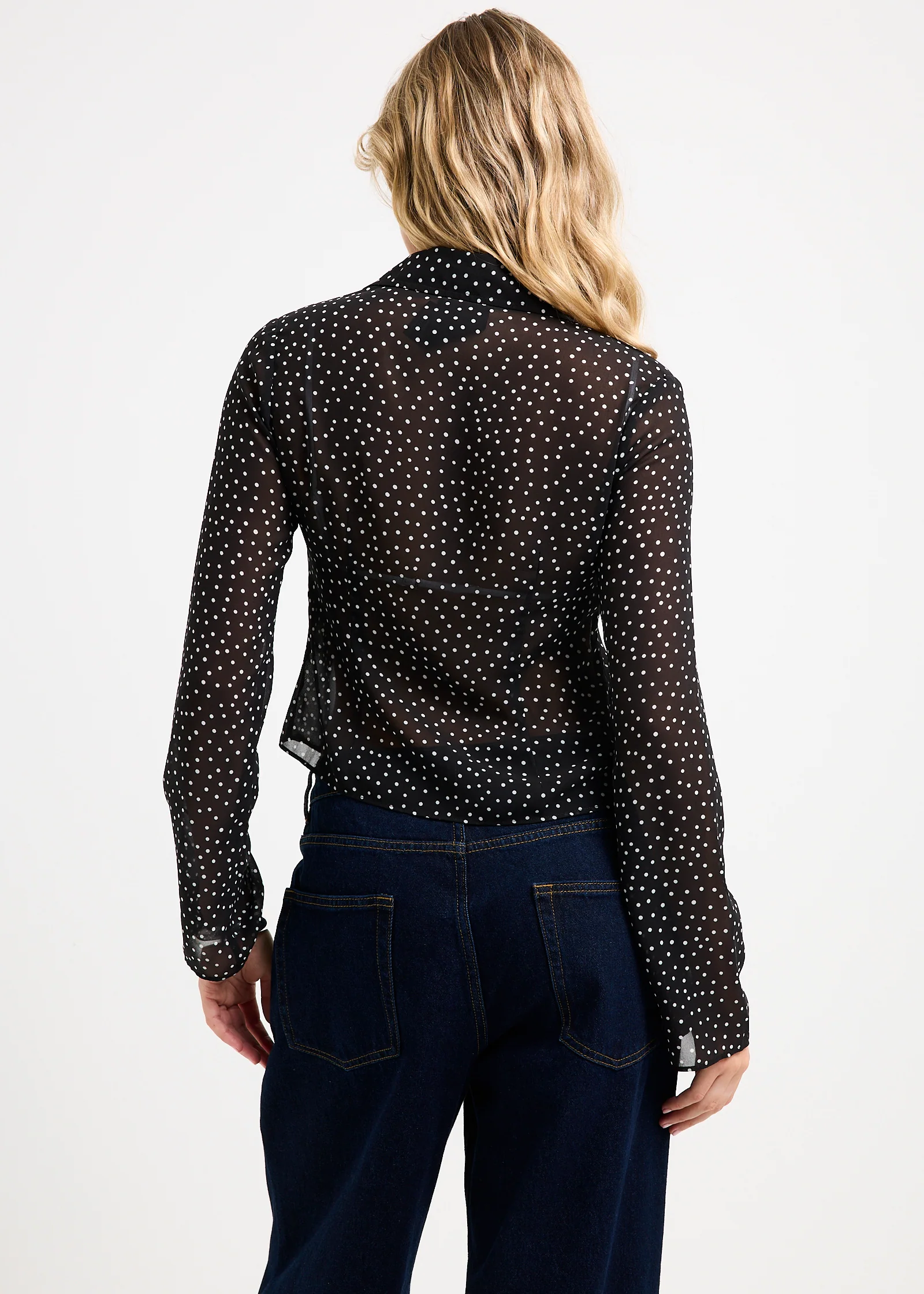 Jade Sheer Polka Dot Long Sleeves  Shirt - Image 5