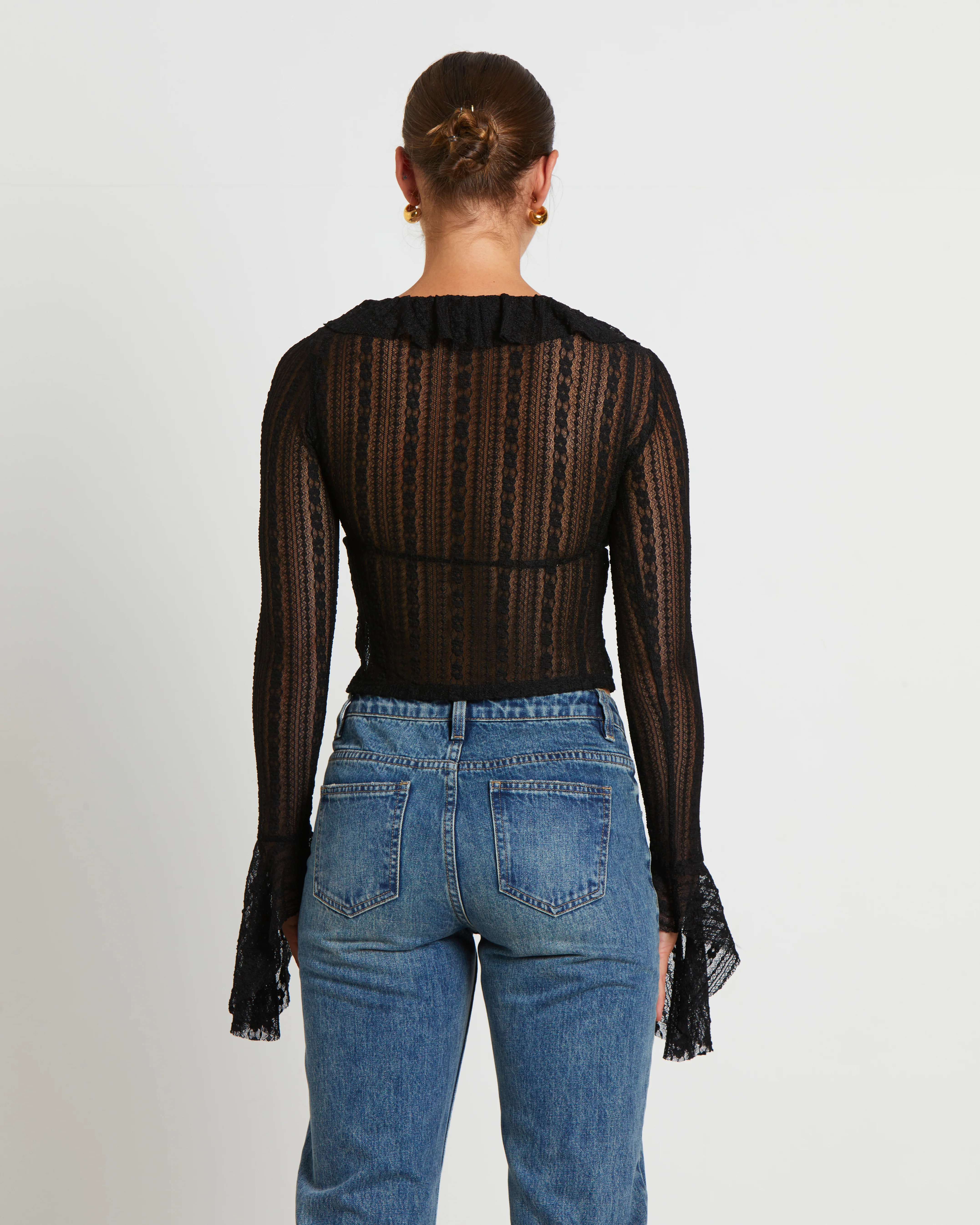 Janie Fairy Core Lace Plunge Shirt in Black - Image 2