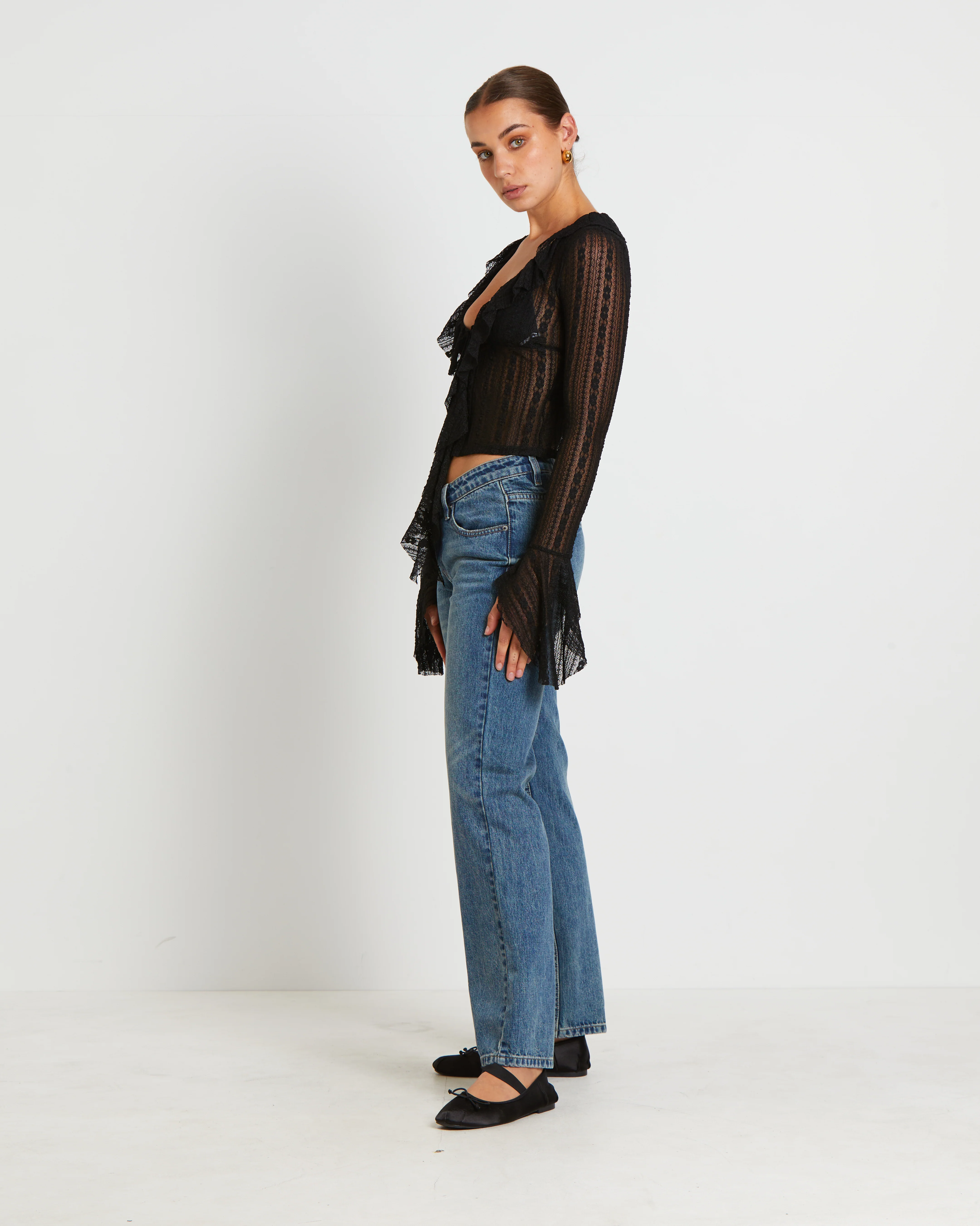 Janie Fairy Core Lace Plunge Shirt in Black - Image 4