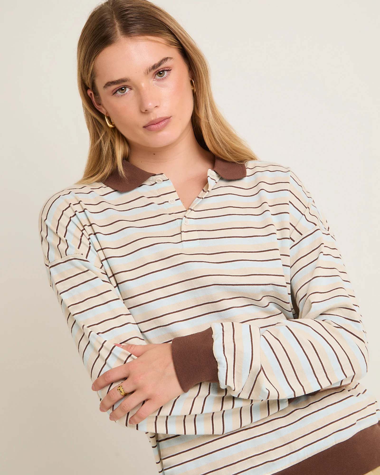 Jase Stripe Long Sleeve Polo Shirt - Image 7