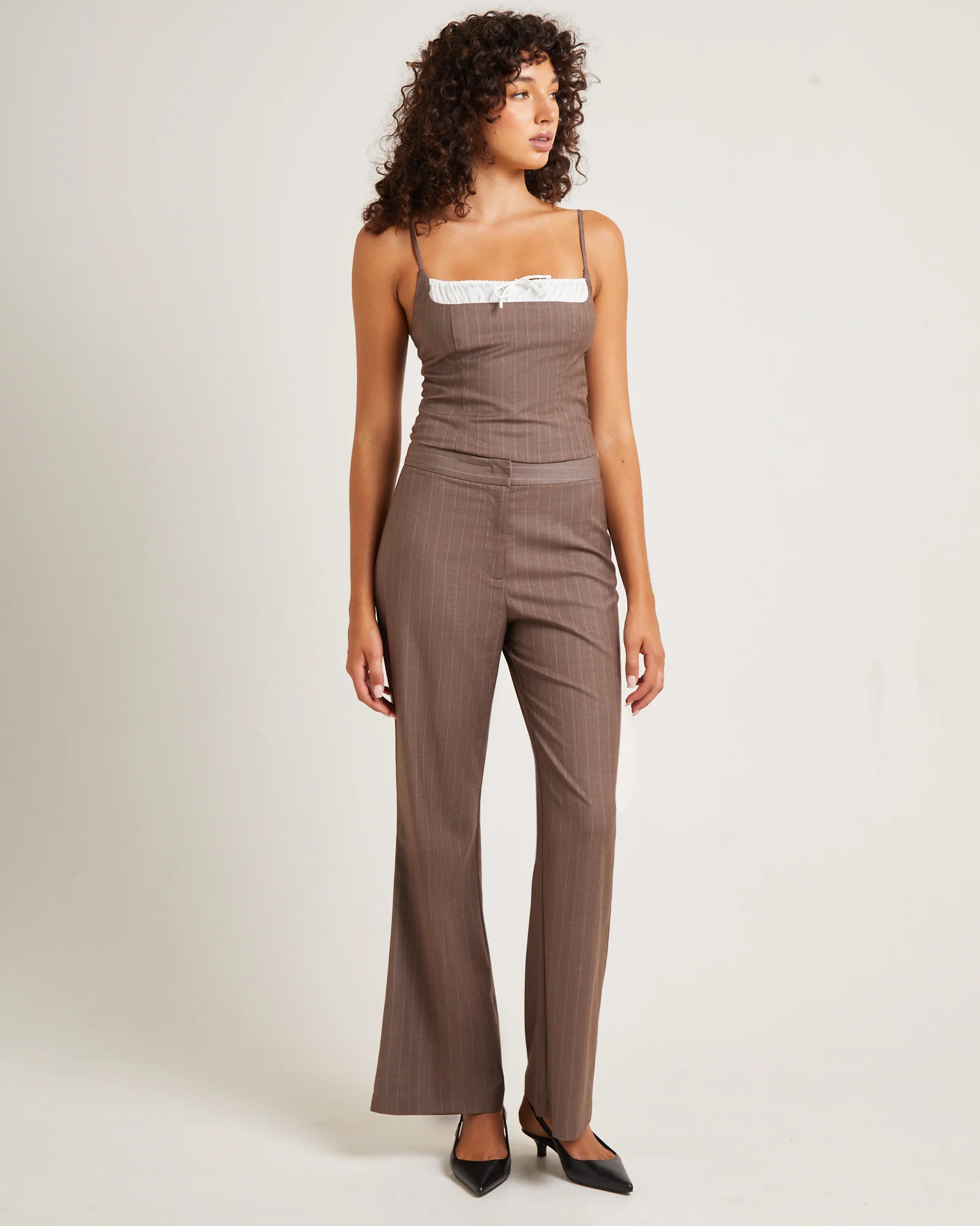 Jenna Pinstripe Straight Pants Chocolate - Image 3