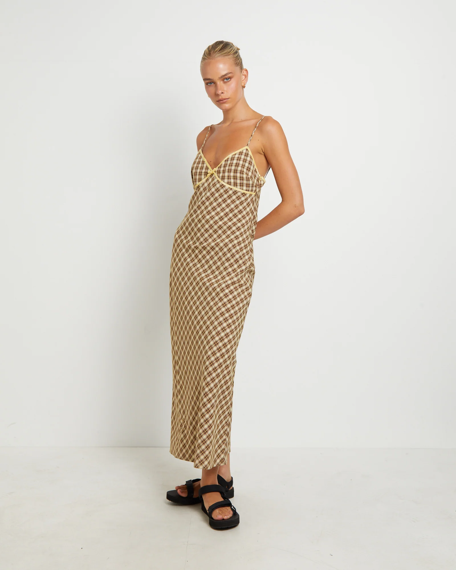 Jenny Plaid Bias Midi Dress in Assorted - Image 4