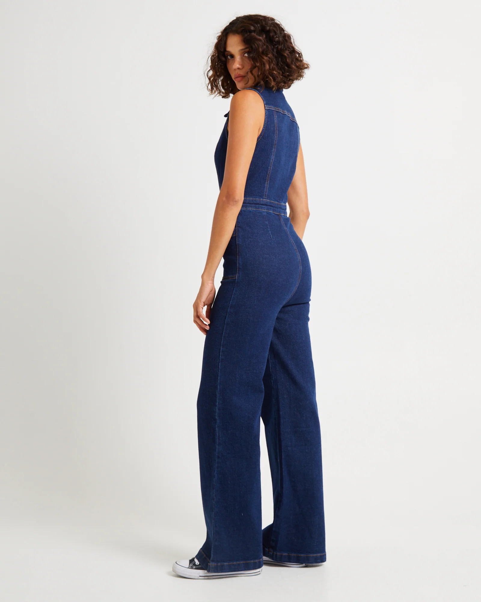 Jett Sleeveless Denim Boiler Suit - Image 4