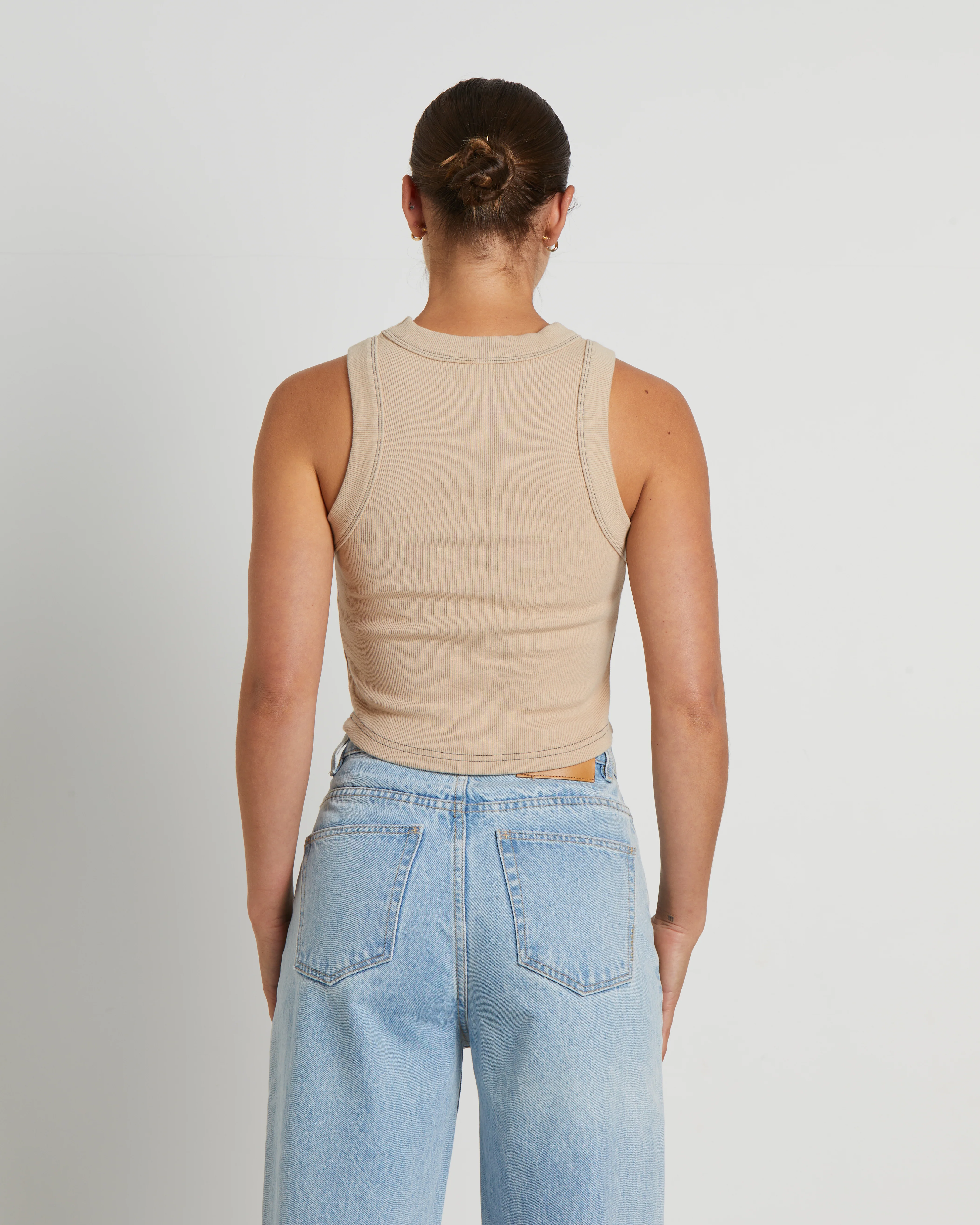 Jonesy Recut Rib Singlet in Bleached Sand - Image 2