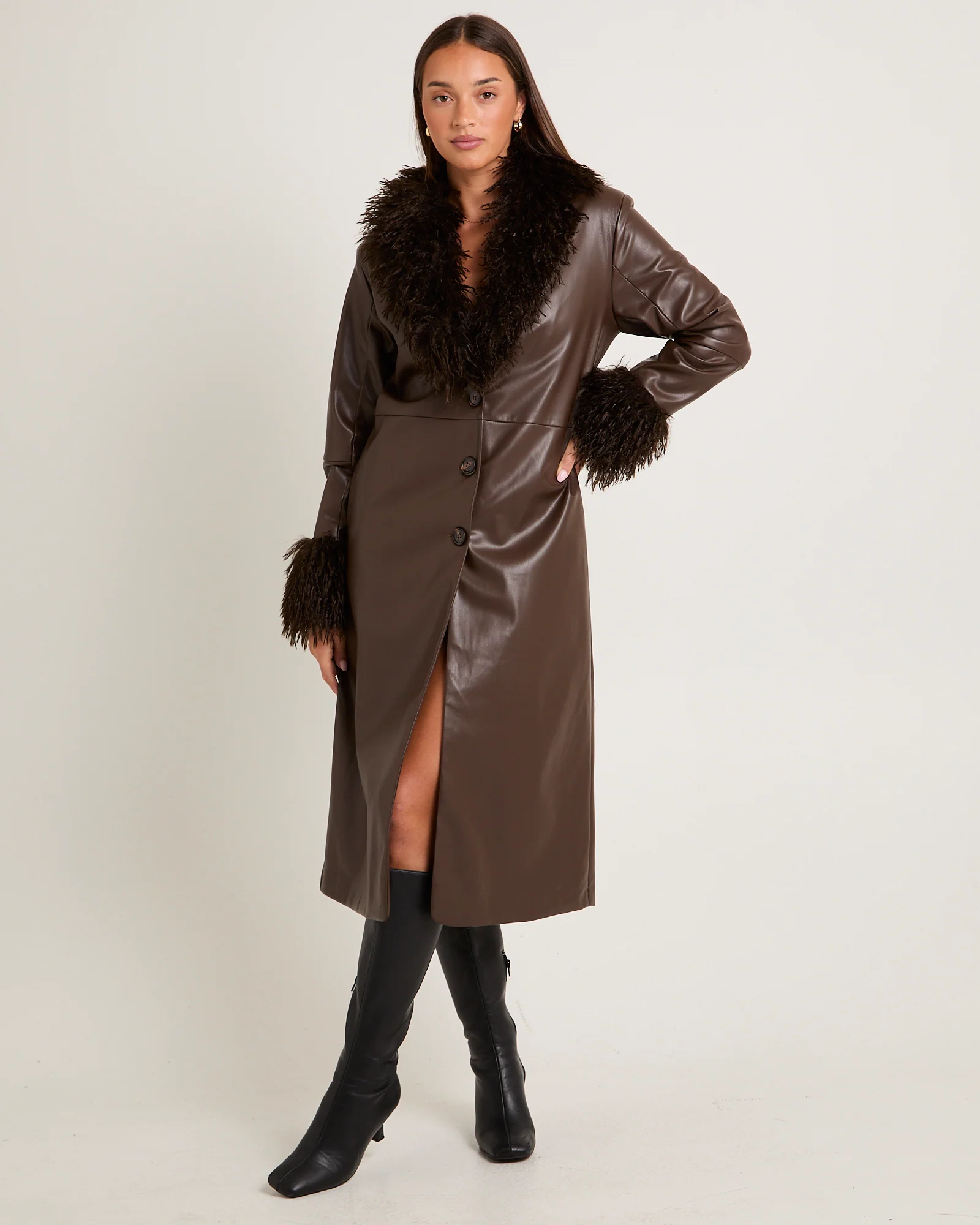 Kendall Contrast Fur Pu Coat - Image 4