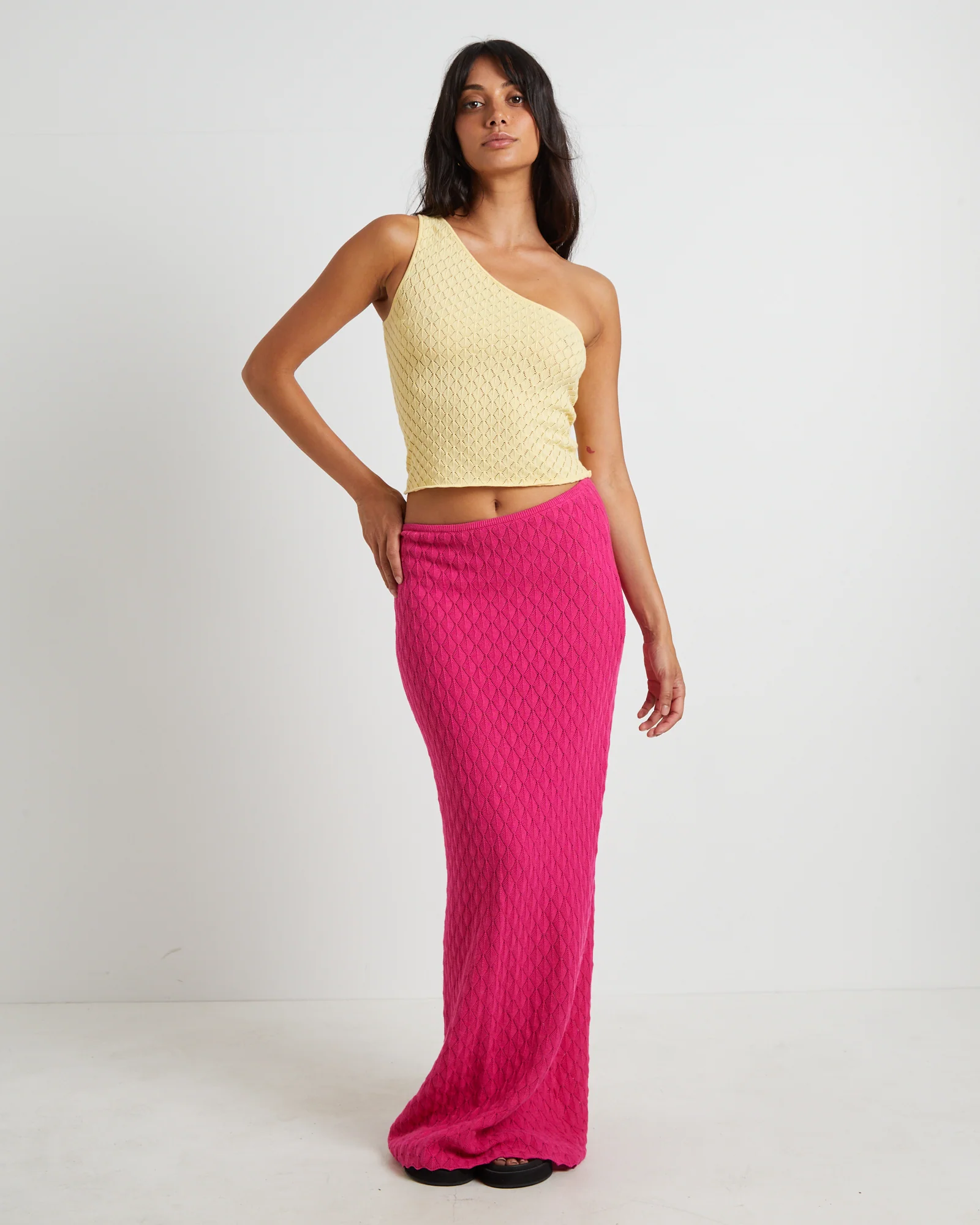 Kerby Crochet One Shoulder Top in Lemon - Image 3