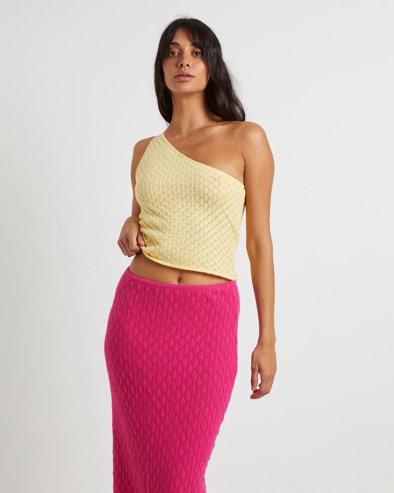 Kerby Crochet One Shoulder Top in Lemon - Image 5