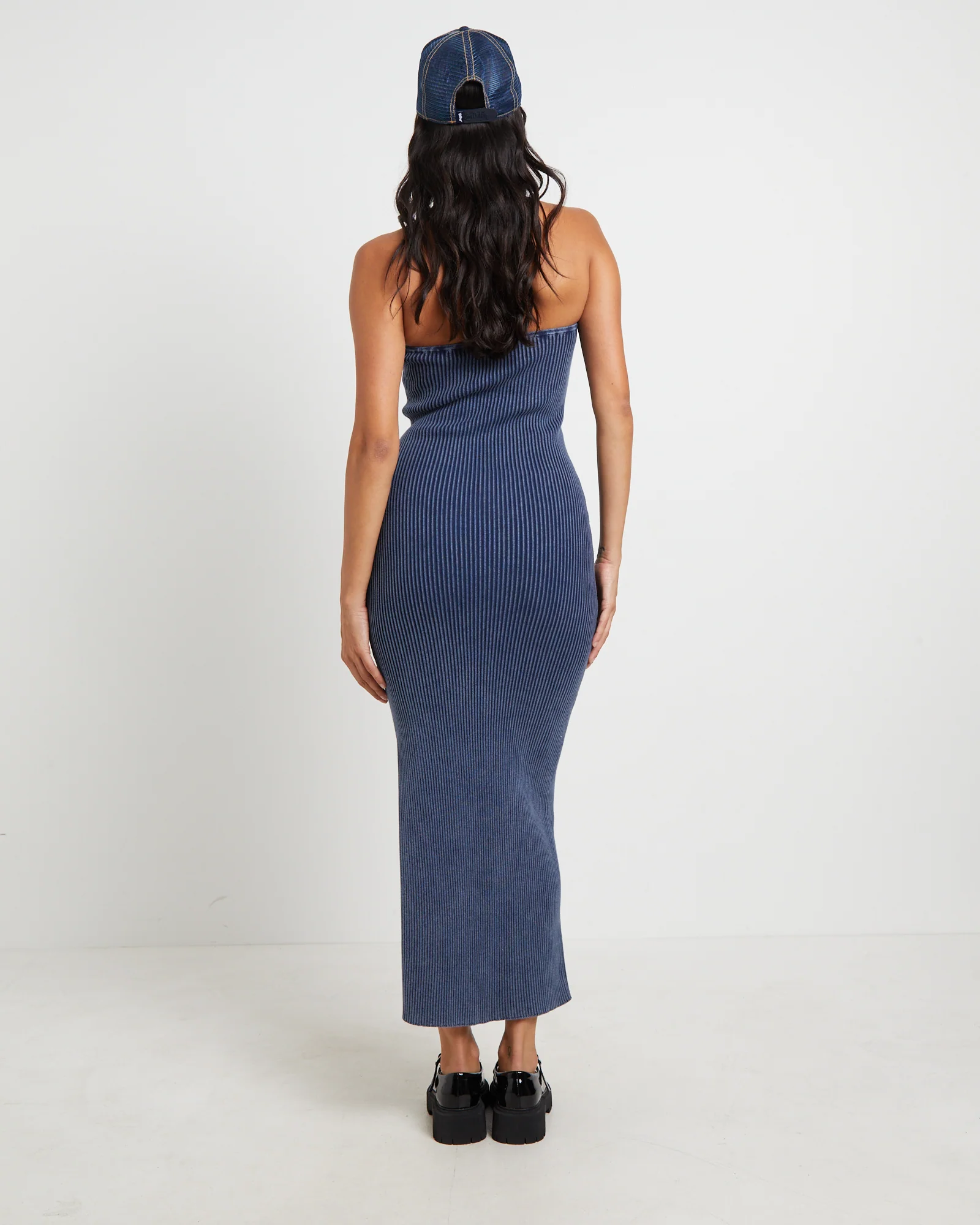 Kiah Acid Rib Knit Bandeau Midi Dress in Blue - Image 2