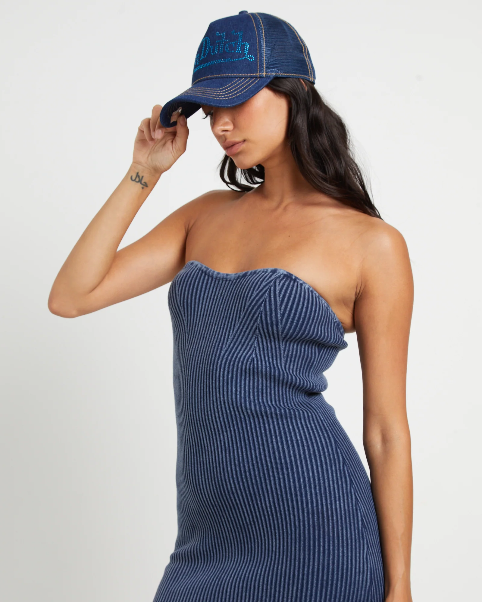 Kiah Acid Rib Knit Bandeau Midi Dress in Blue - Image 5