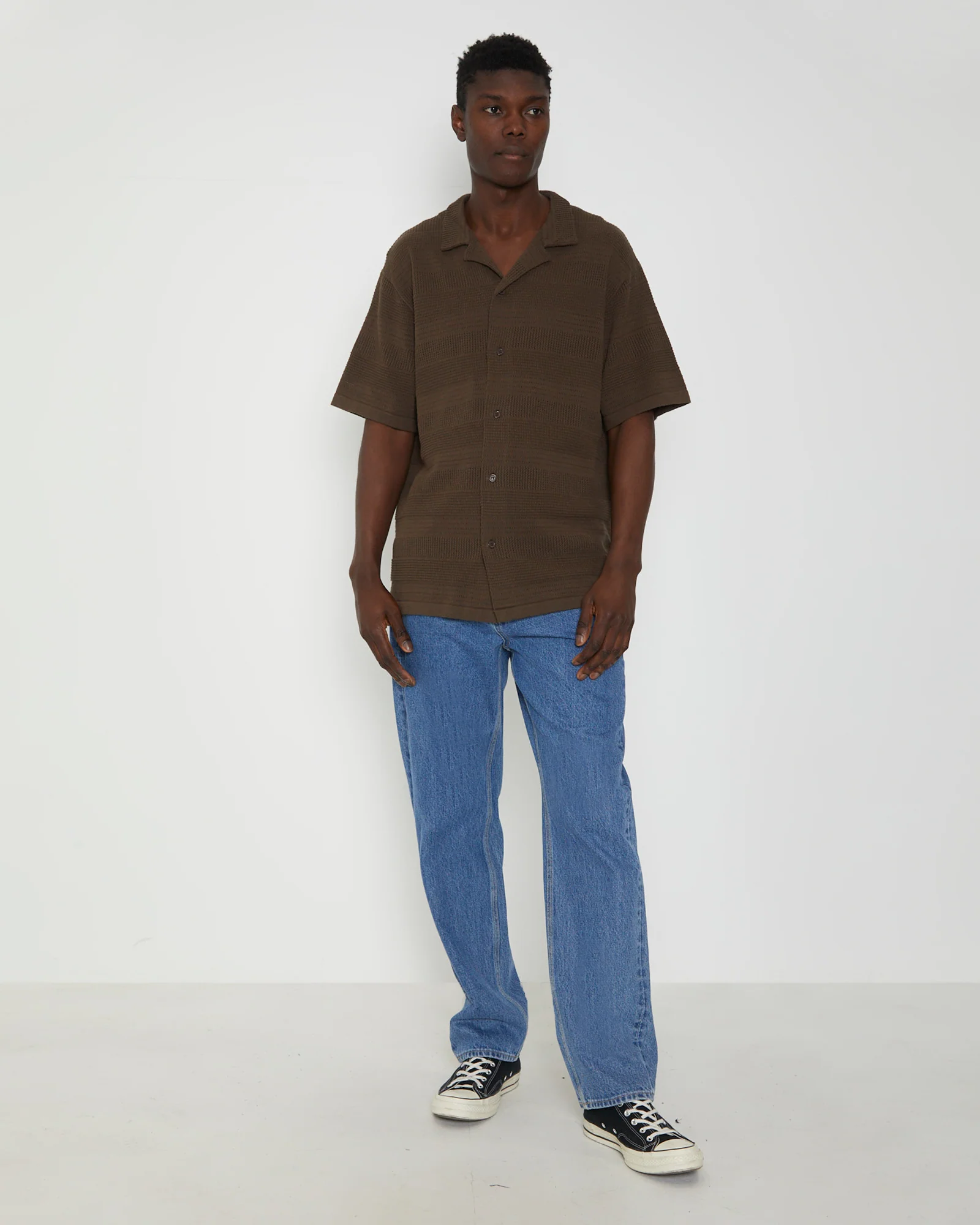 Knitted Resort Short Sleeve Shirt in Brown - Image 3