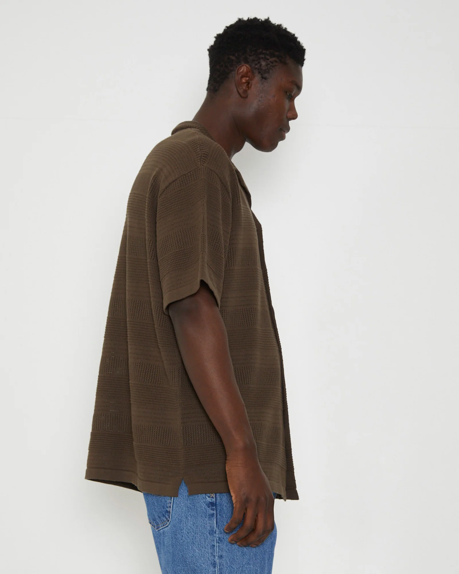 Knitted Resort Short Sleeve Shirt in Brown - Image 4