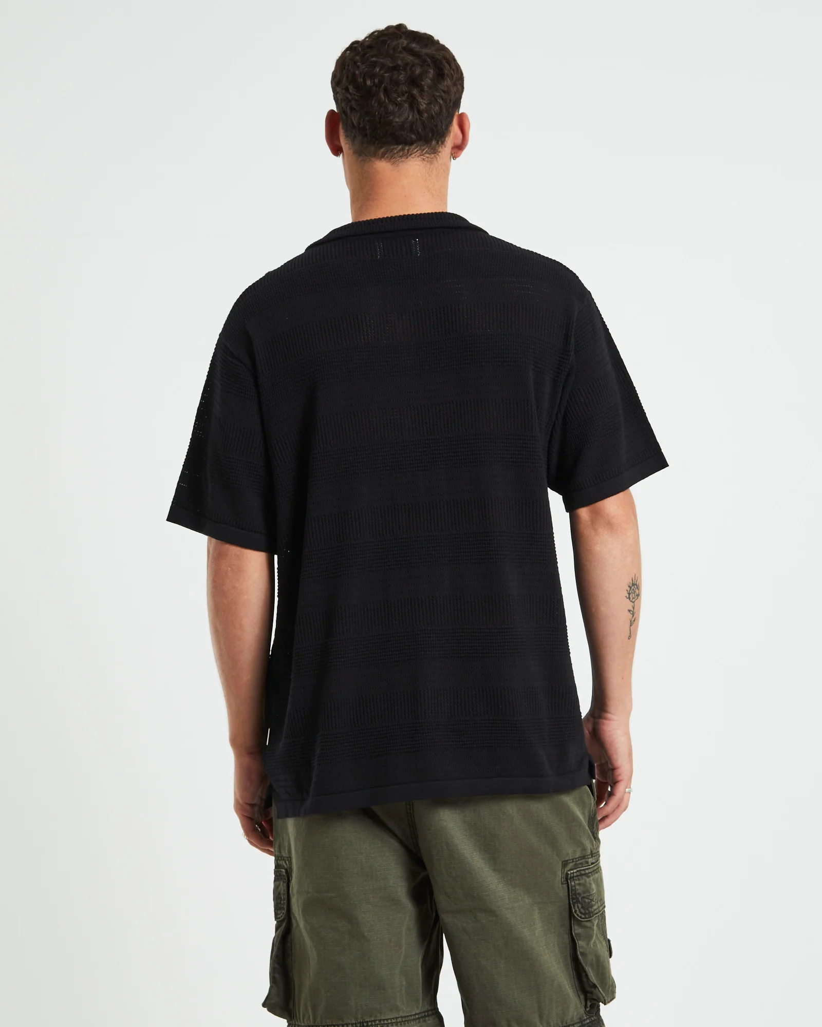 Knitted Short Sleeve Resort Shirt in Black - Image 2