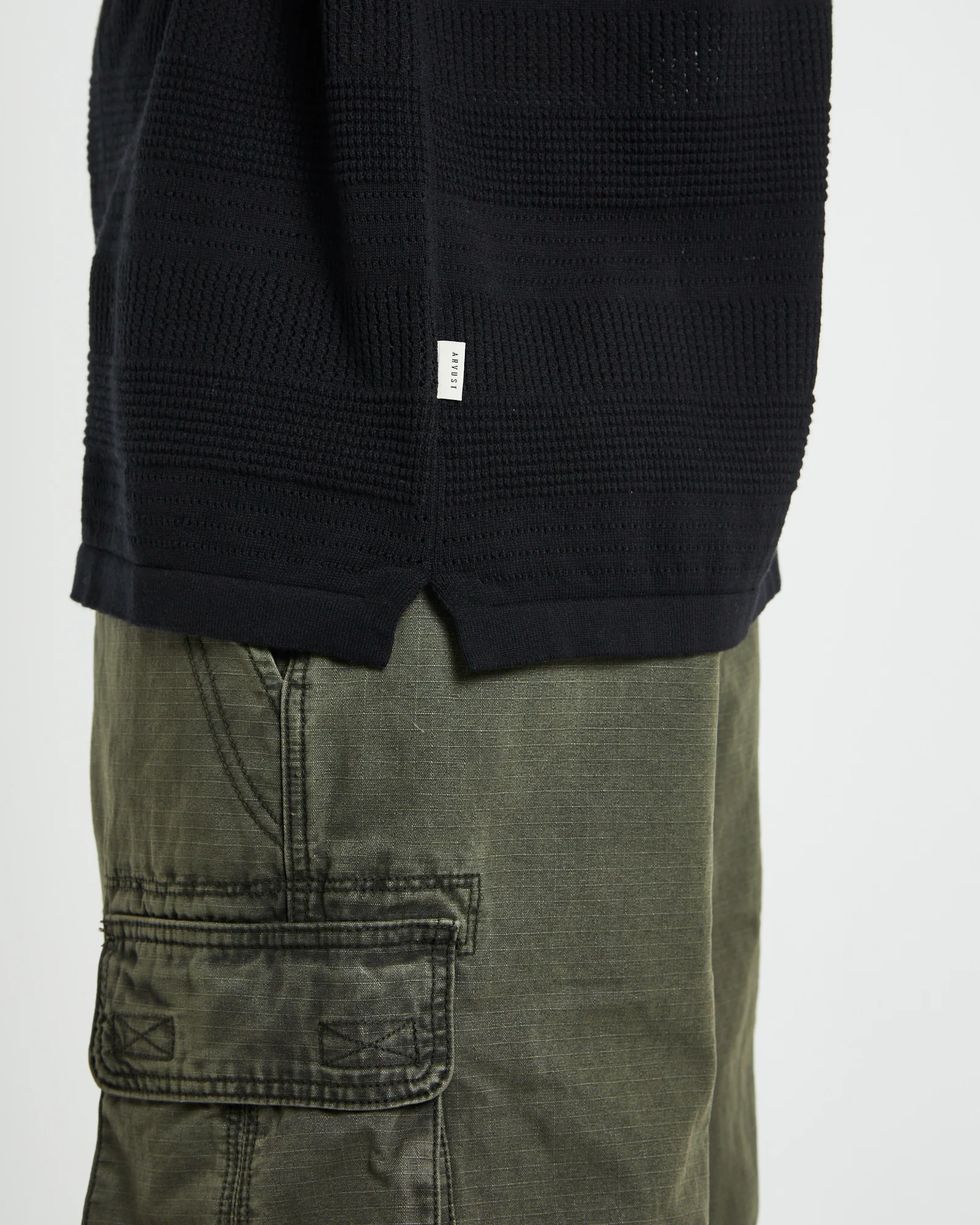 Knitted Short Sleeve Resort Shirt in Black - Image 6