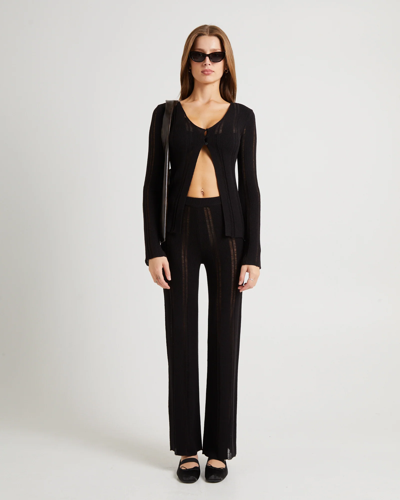 Ladder Knit Button Long Sleeve Top - Image 3