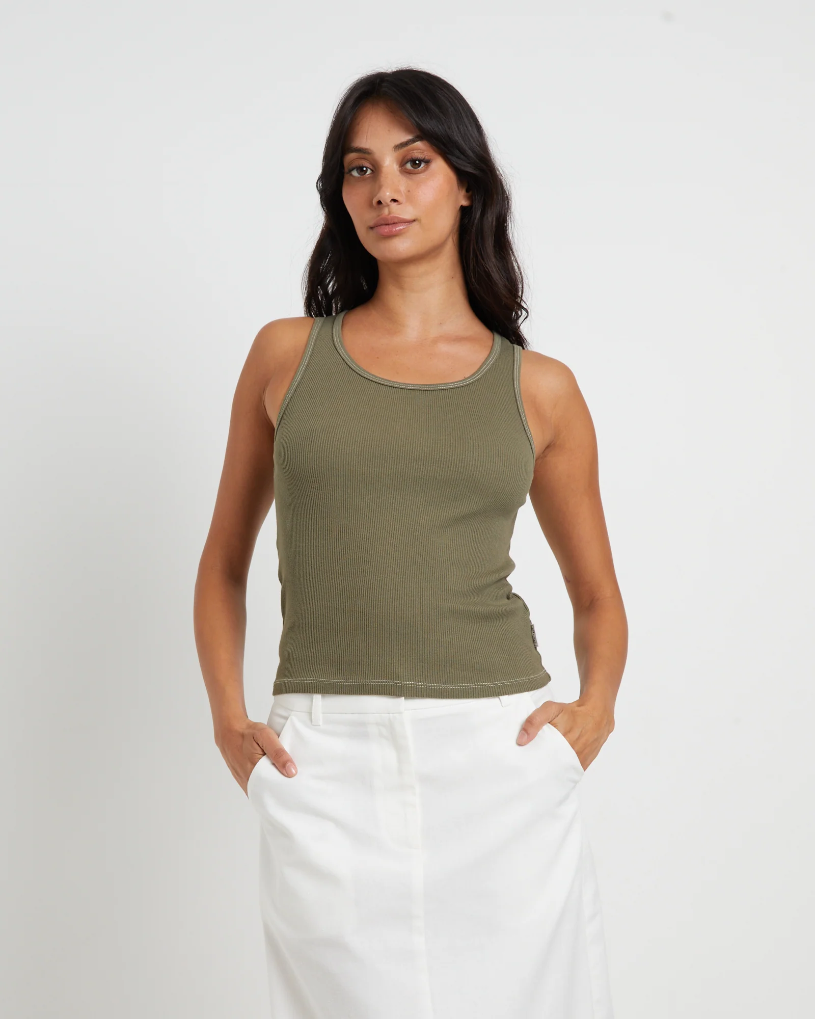 Lagoon Muscle Tank Top in Khaki
