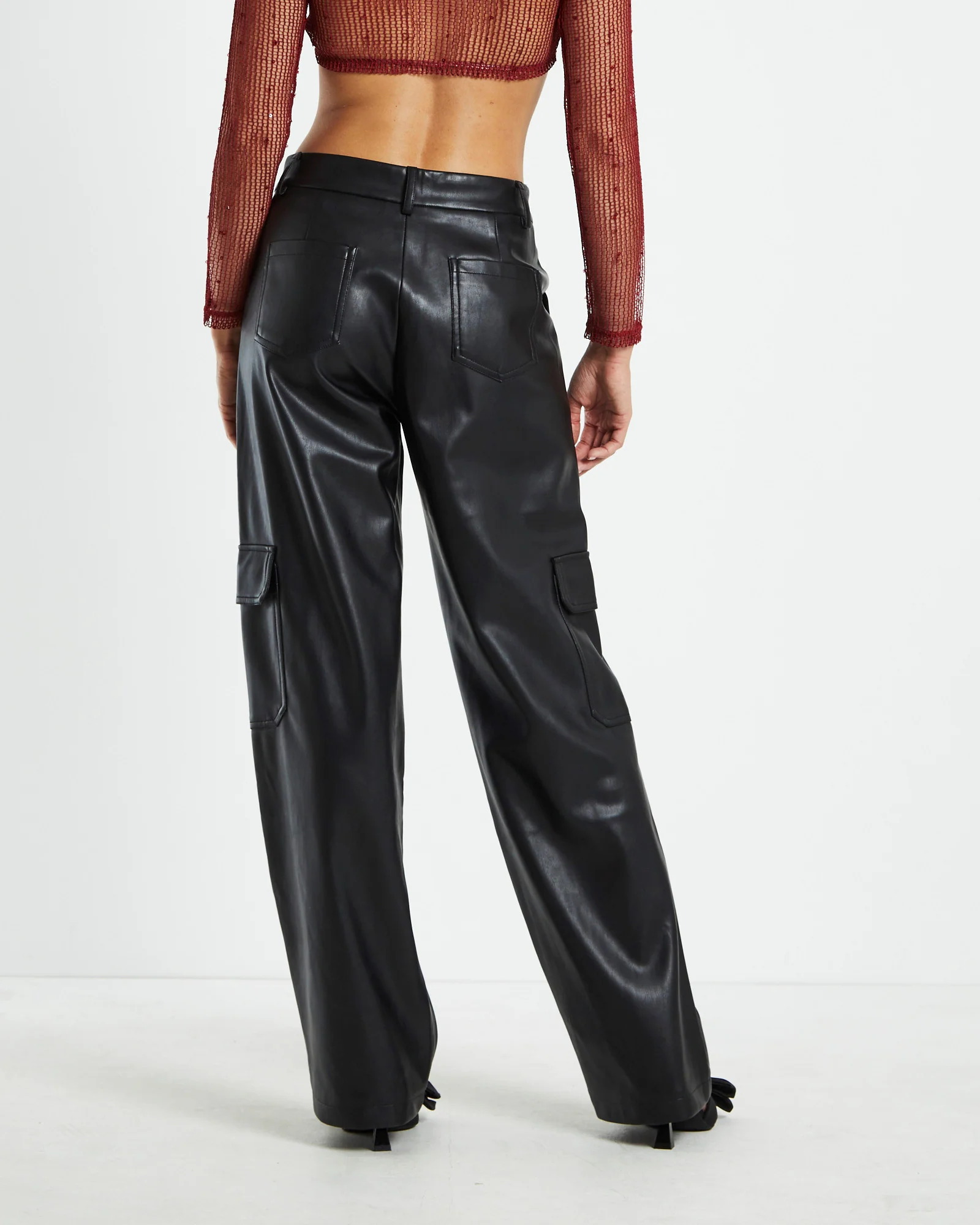 Layla Leather Look Cargo Pants Black - Image 2