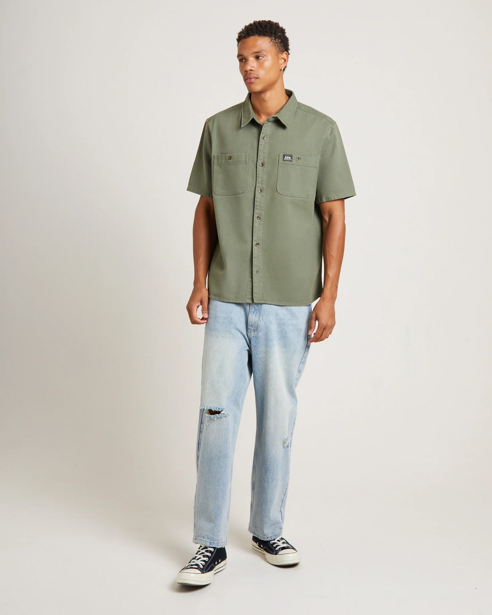 Lee Worker Short Sleeve Shirt in Dark Sage - Image 3