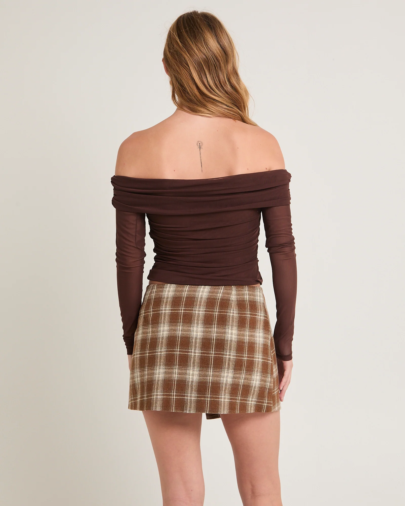 Lilith Gathered Off Shoulder Mesh Top - Image 2