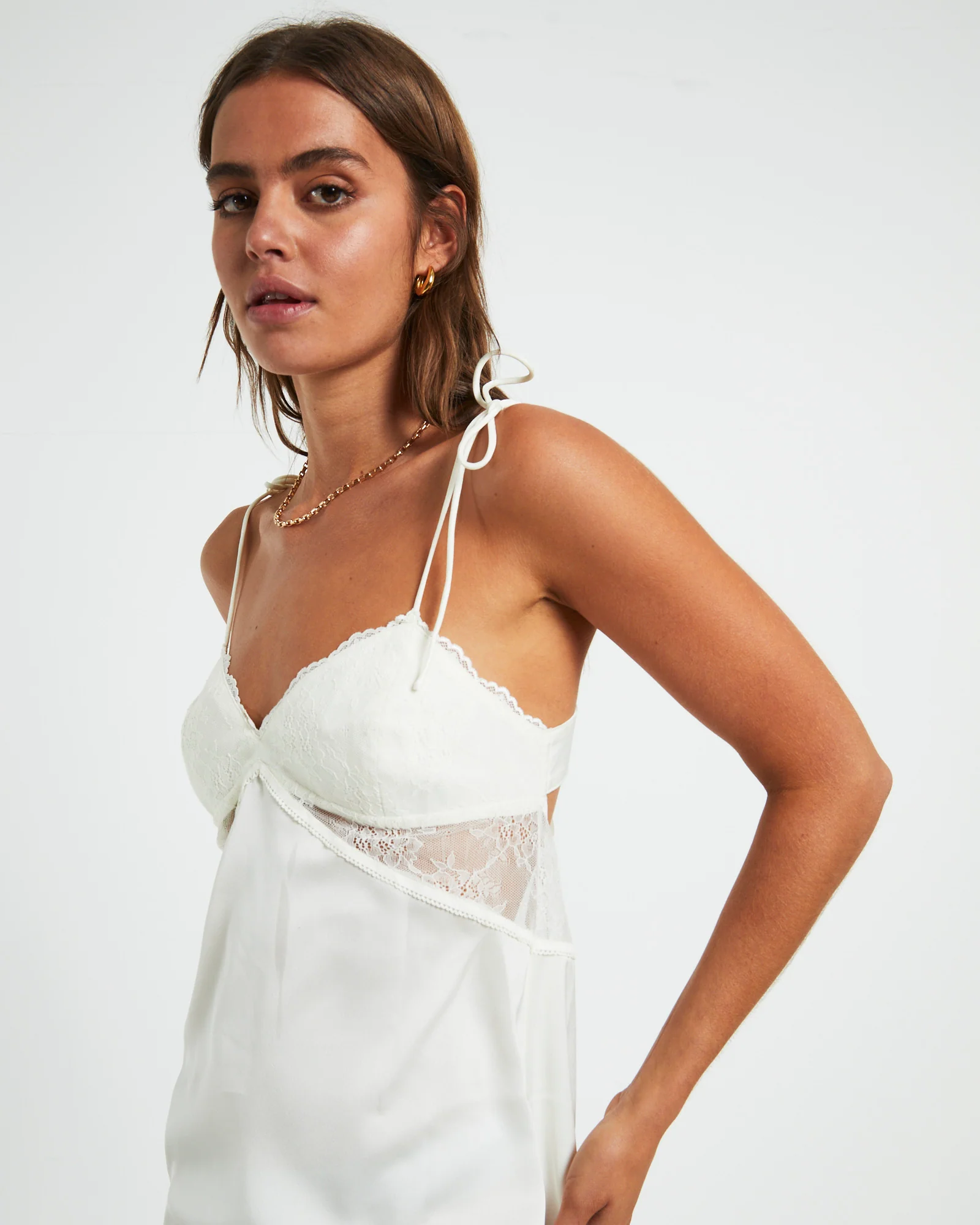 Liza Lace Insert Nighty Dress Cream - Image 6