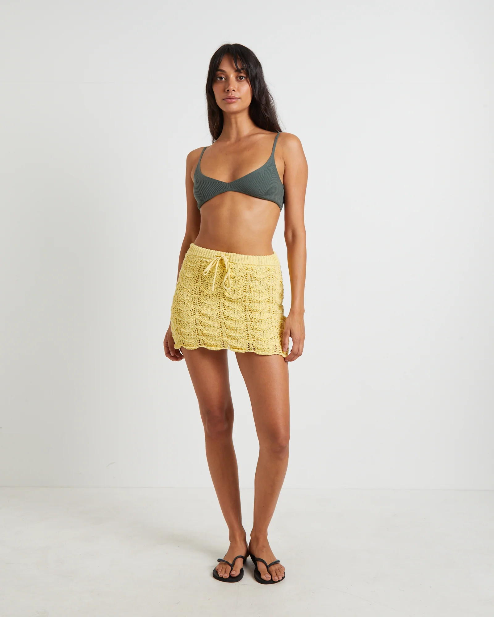 Lori Scallop Crochet Mini Skirt in Lemon - Image 3