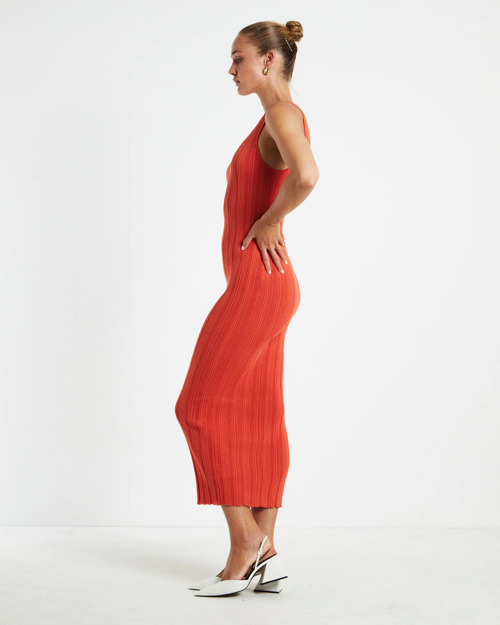Lucinda Cut Out Midi Dress Burnt Red - Image 4