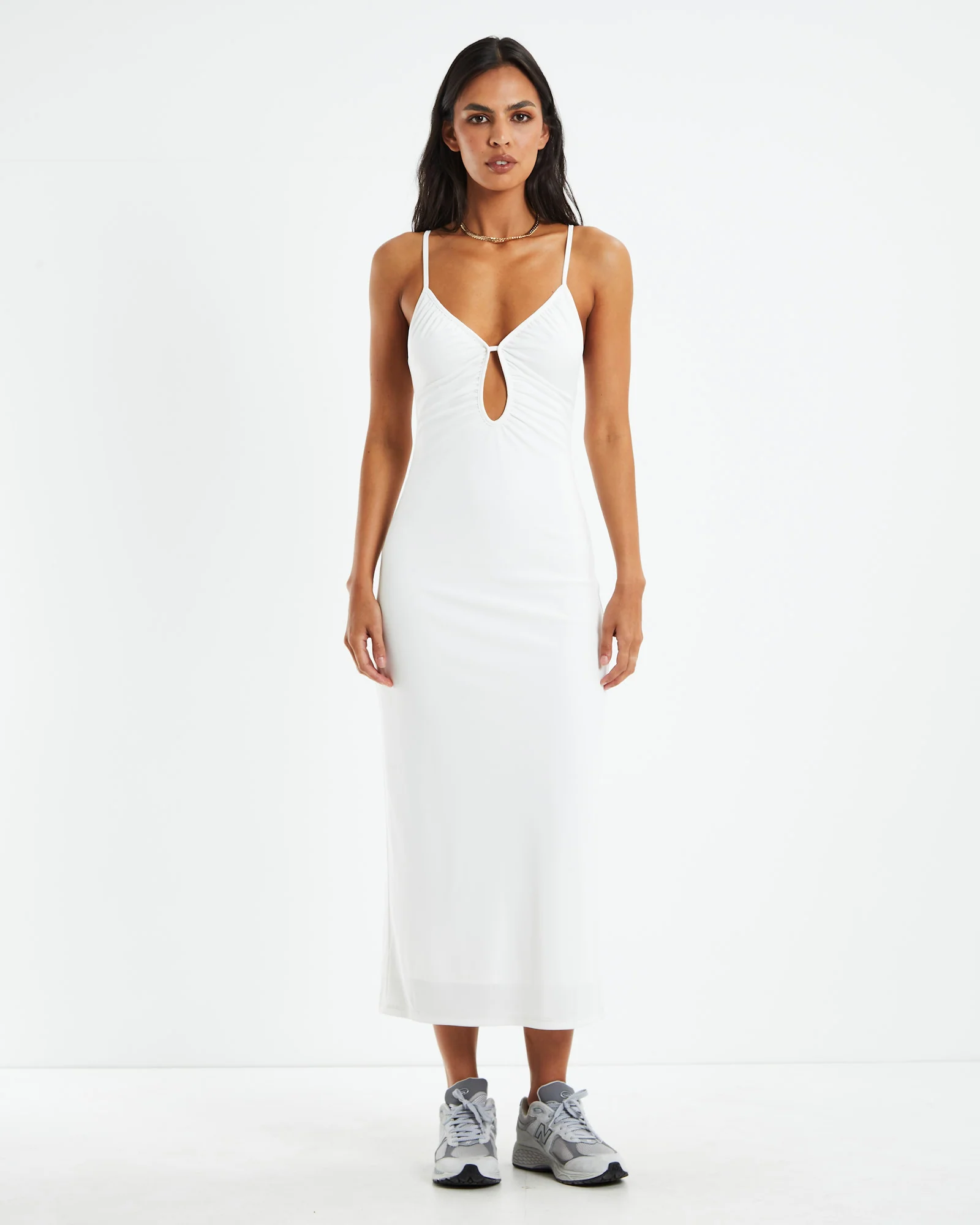 Marissa Slinky Keyhole Dress Off White