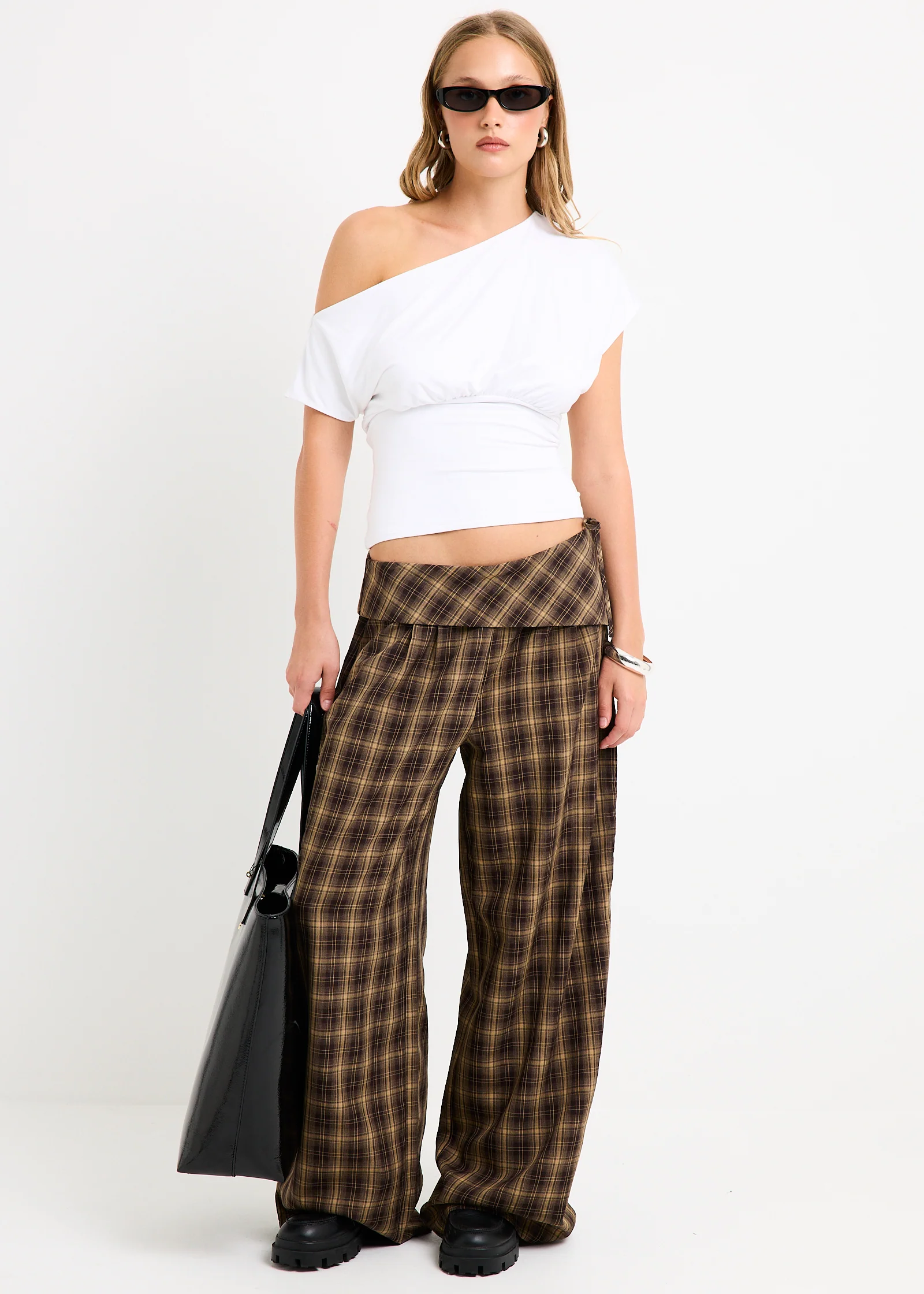 Martha Fold Over Check Pants