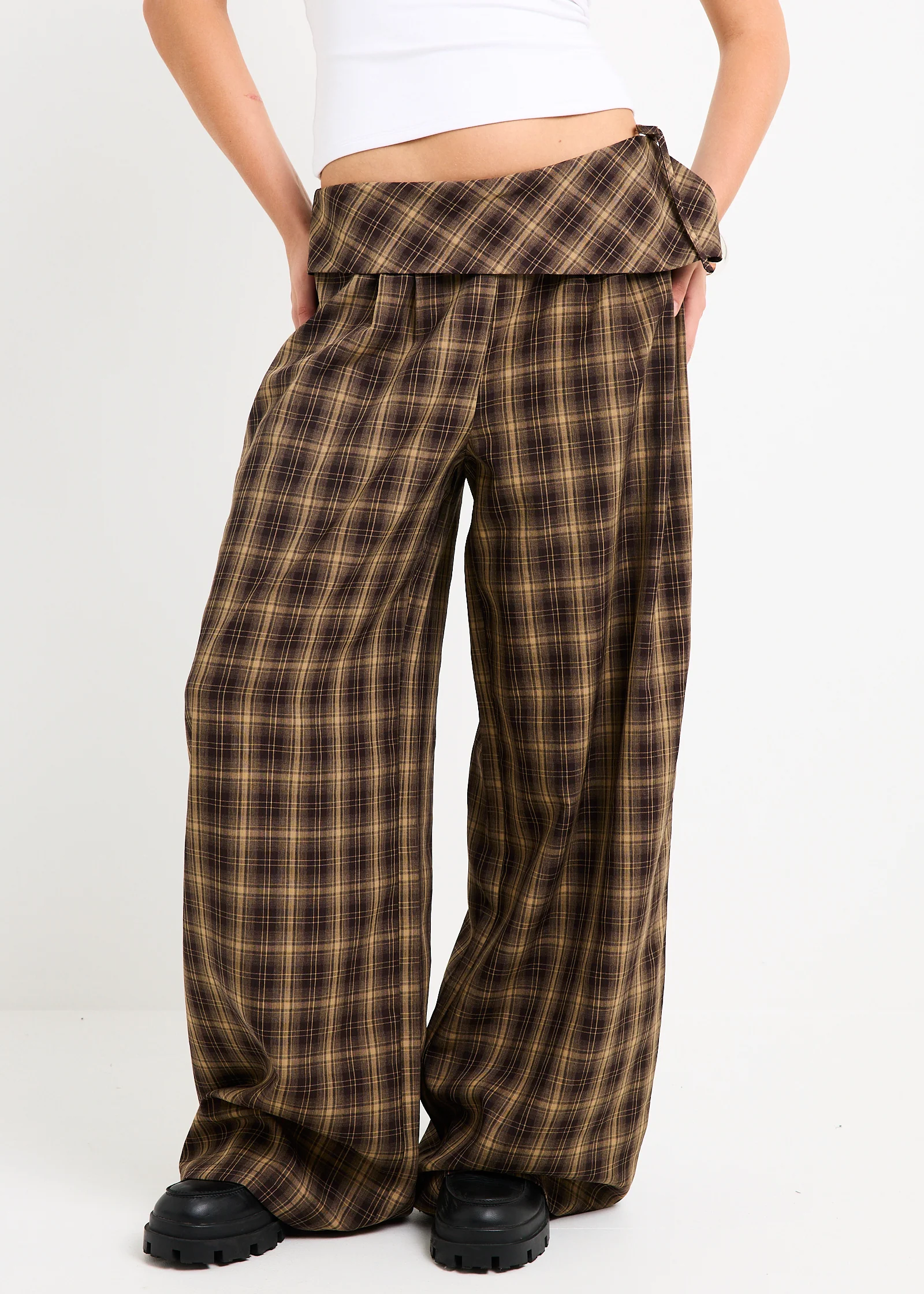 Martha Fold Over Check Pants - Image 2