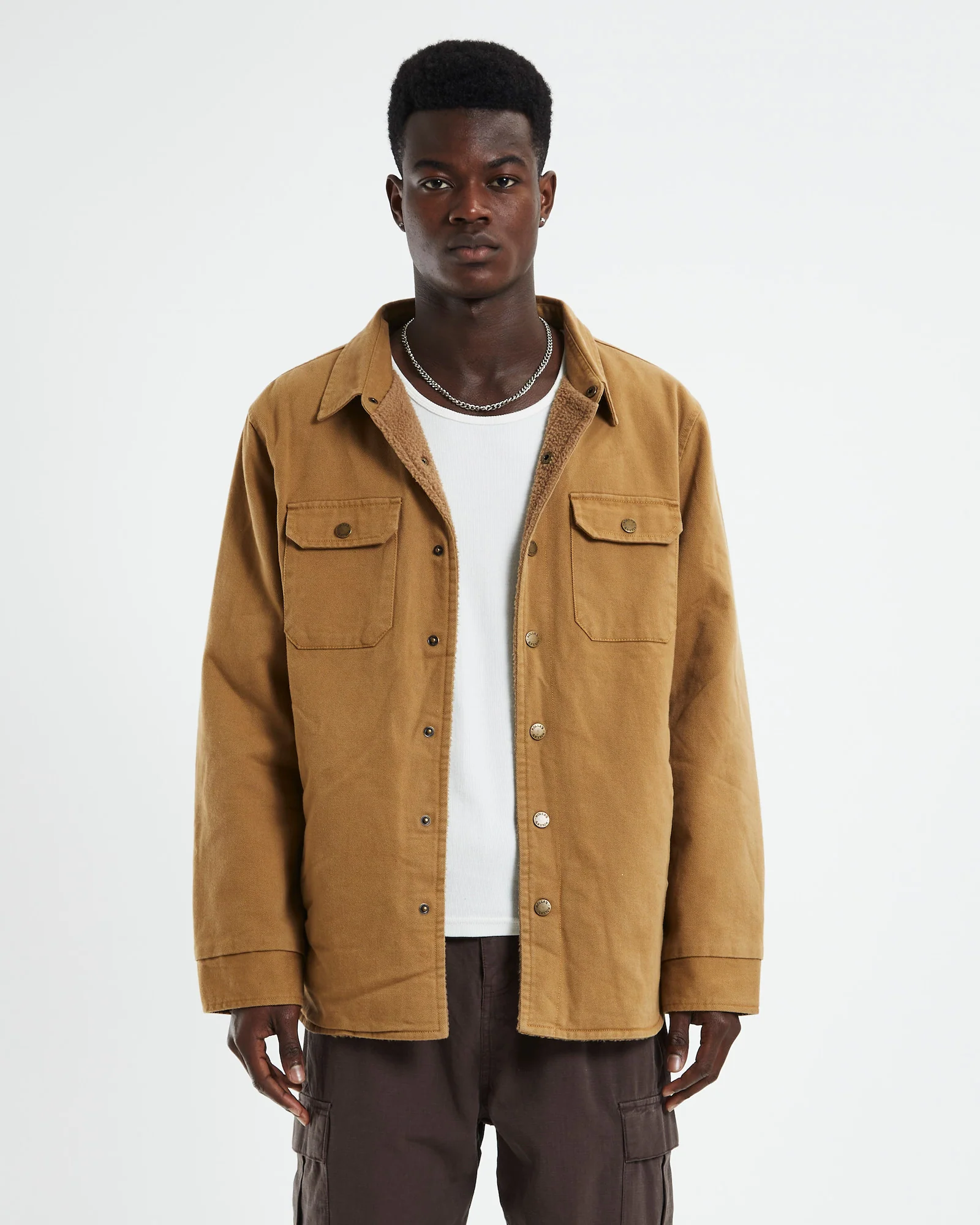 Men At Work Drill Shacket Sand