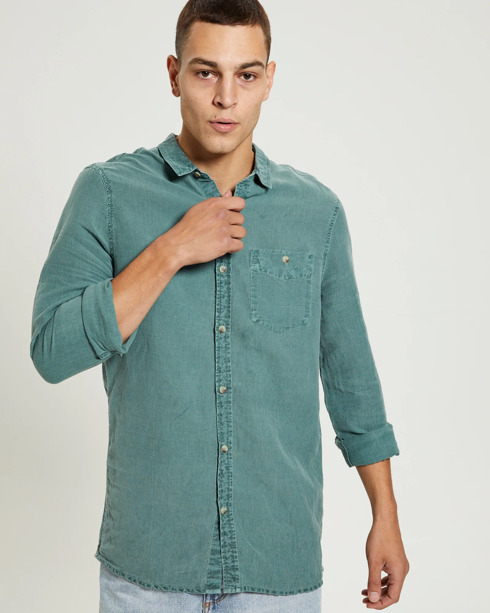 Men At Work Hemp Long Sleeve Shirt Green