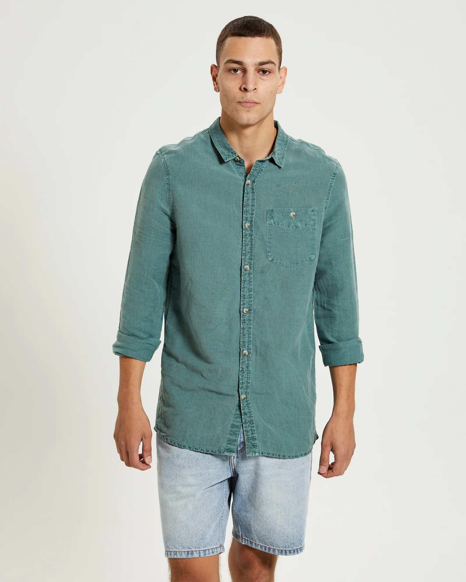 Men At Work Hemp Long Sleeve Shirt Green - Image 5