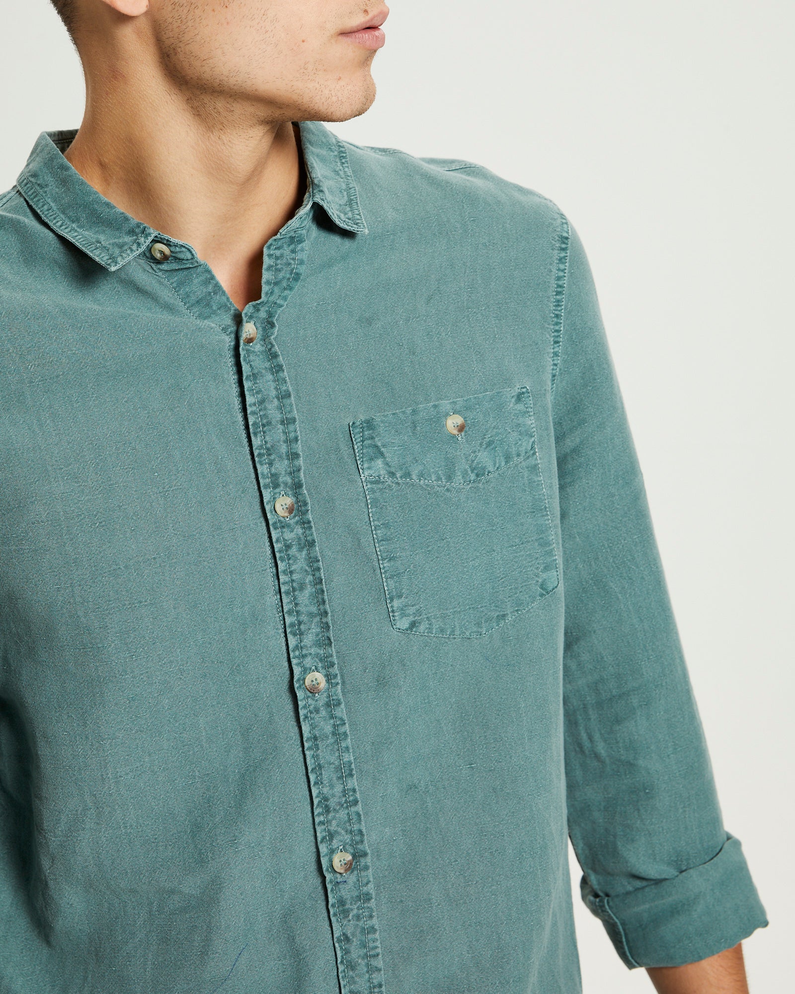 Men At Work Hemp Long Sleeve Shirt Green - Image 6