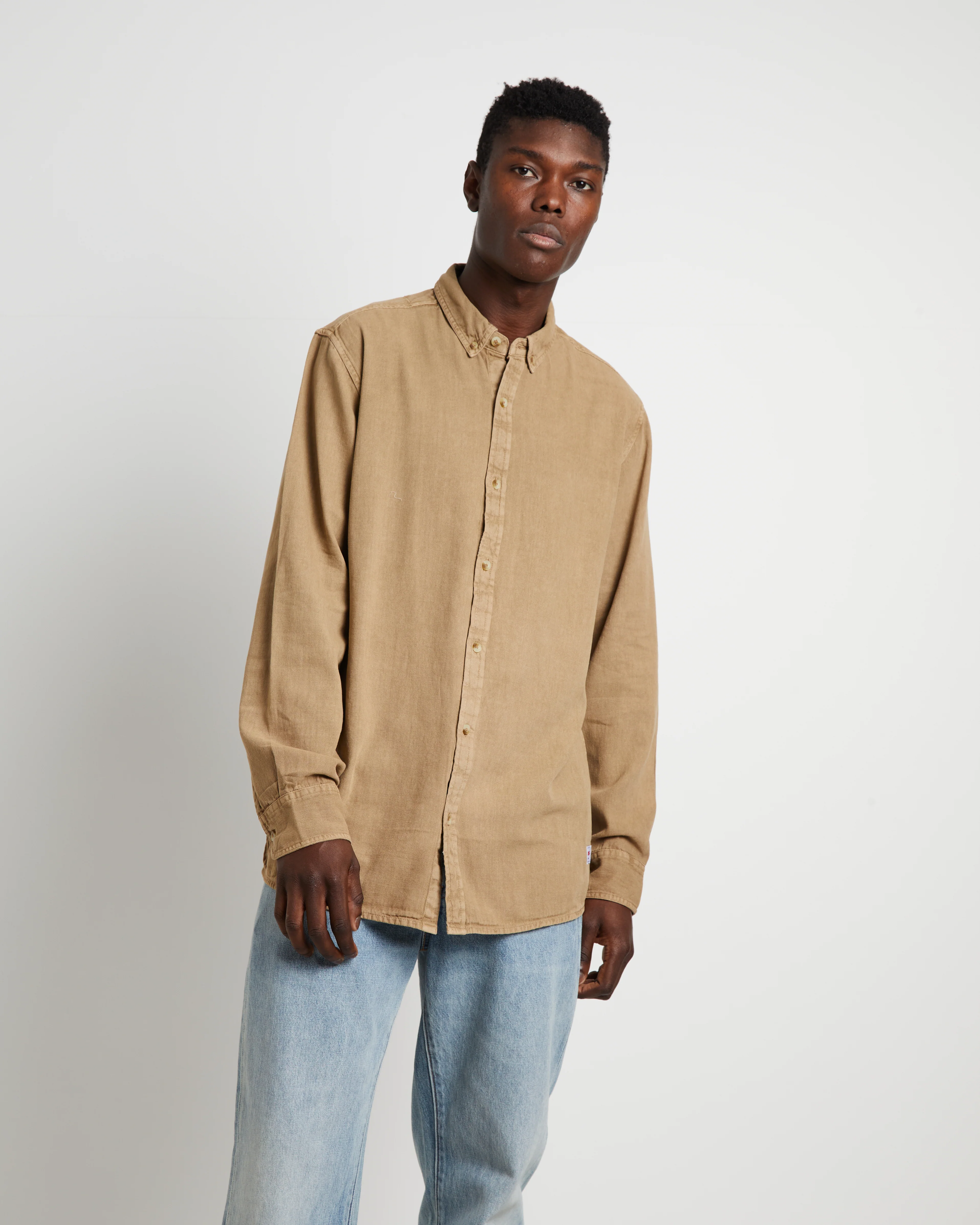 Men At Work Oxford Long Sleeve Shirt in Sand