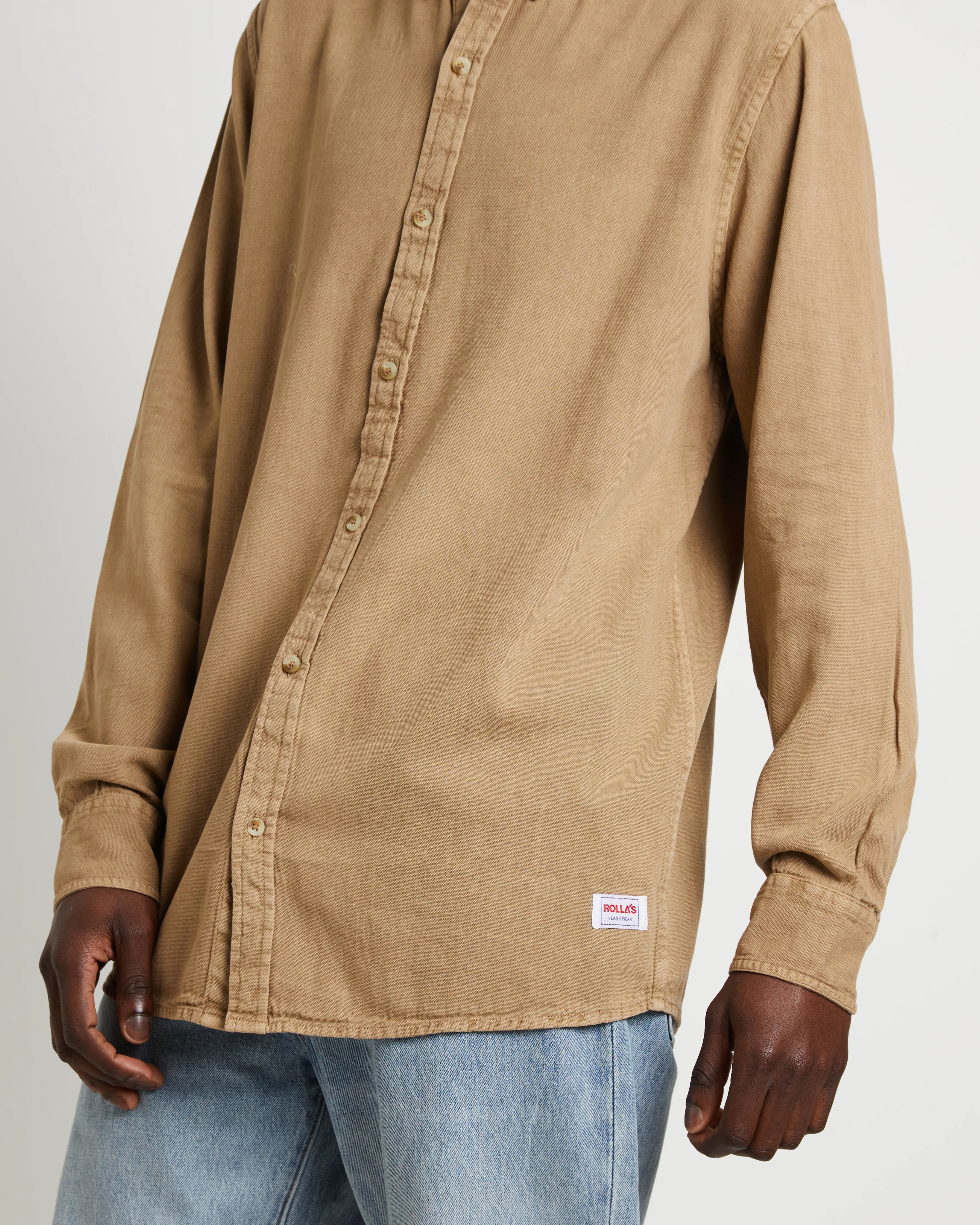 Men At Work Oxford Long Sleeve Shirt in Sand - Image 5