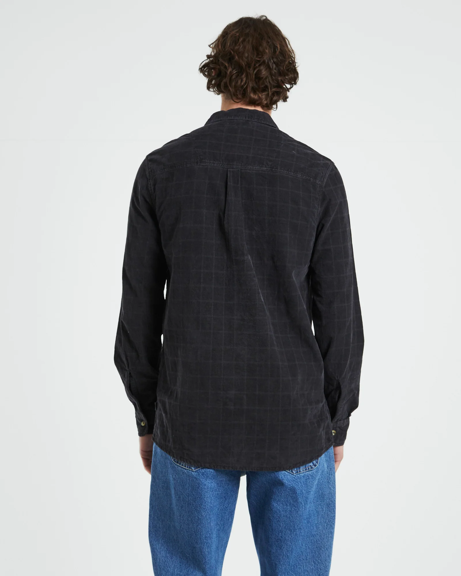 Men At Work Tile Cord Long Sleeve Shirt in Black - Image 2