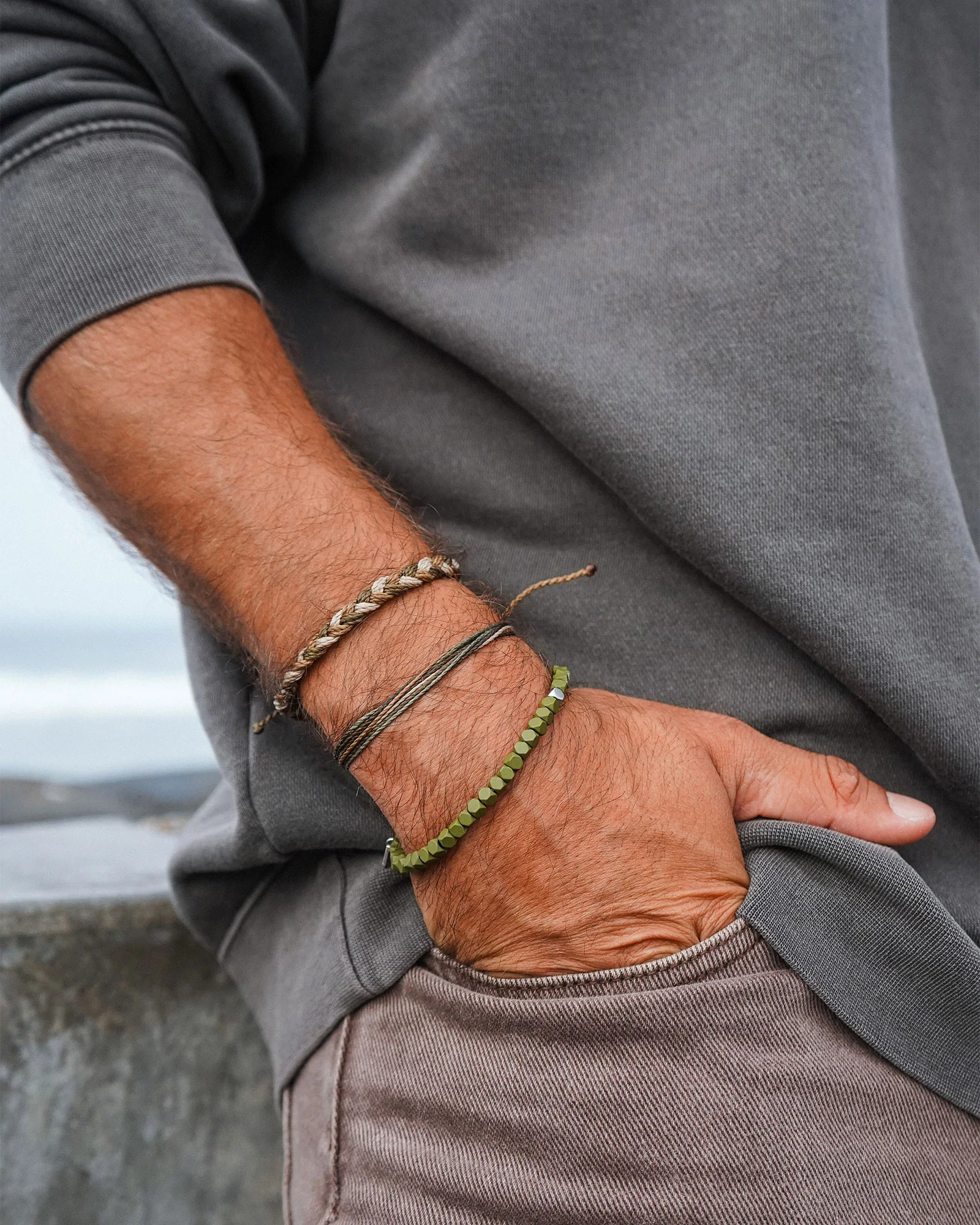 Men's Coated Hematite Stretch Bracelet - Image 2