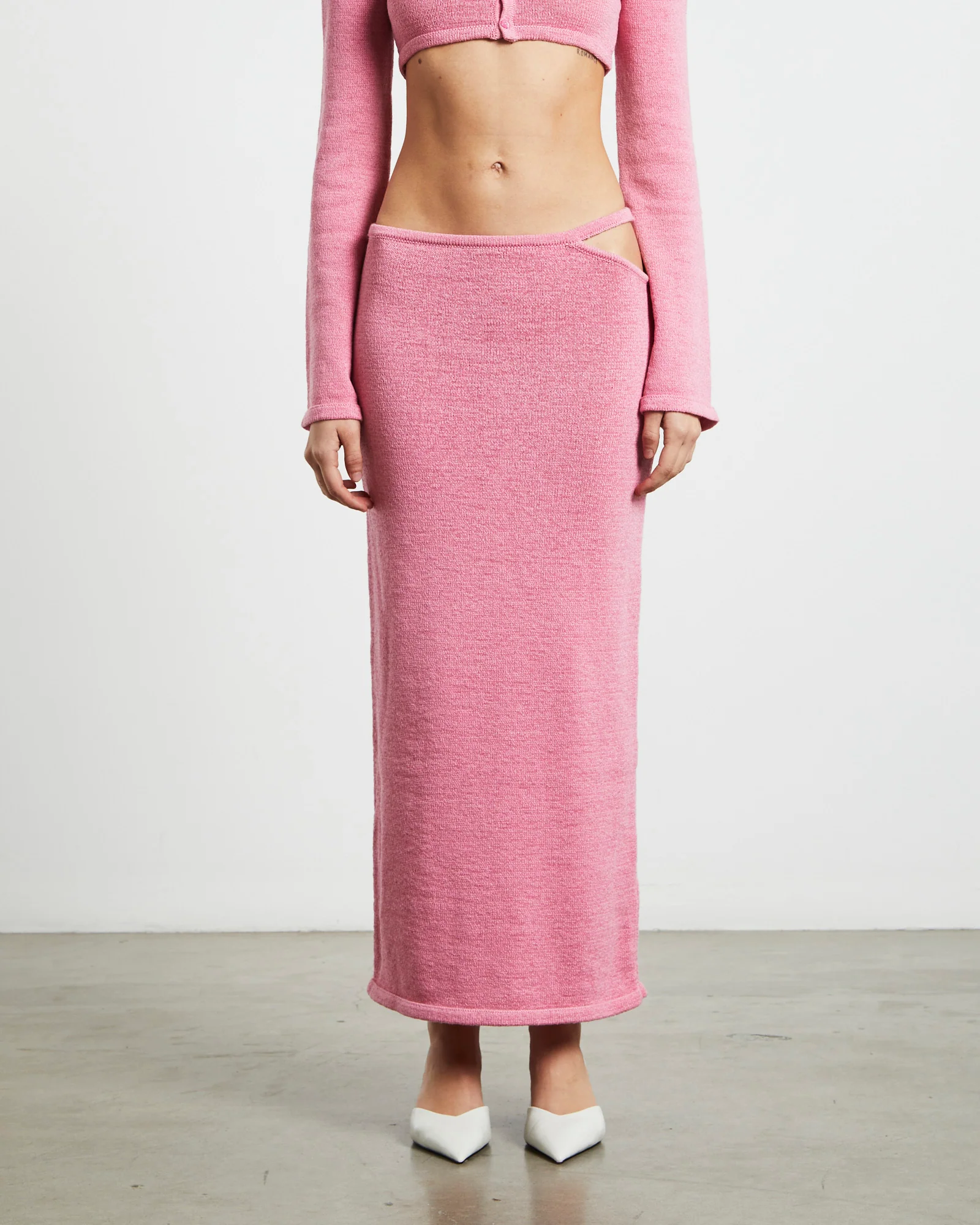 Mika Knit Strap Midi Skirt in Strawberry Pink