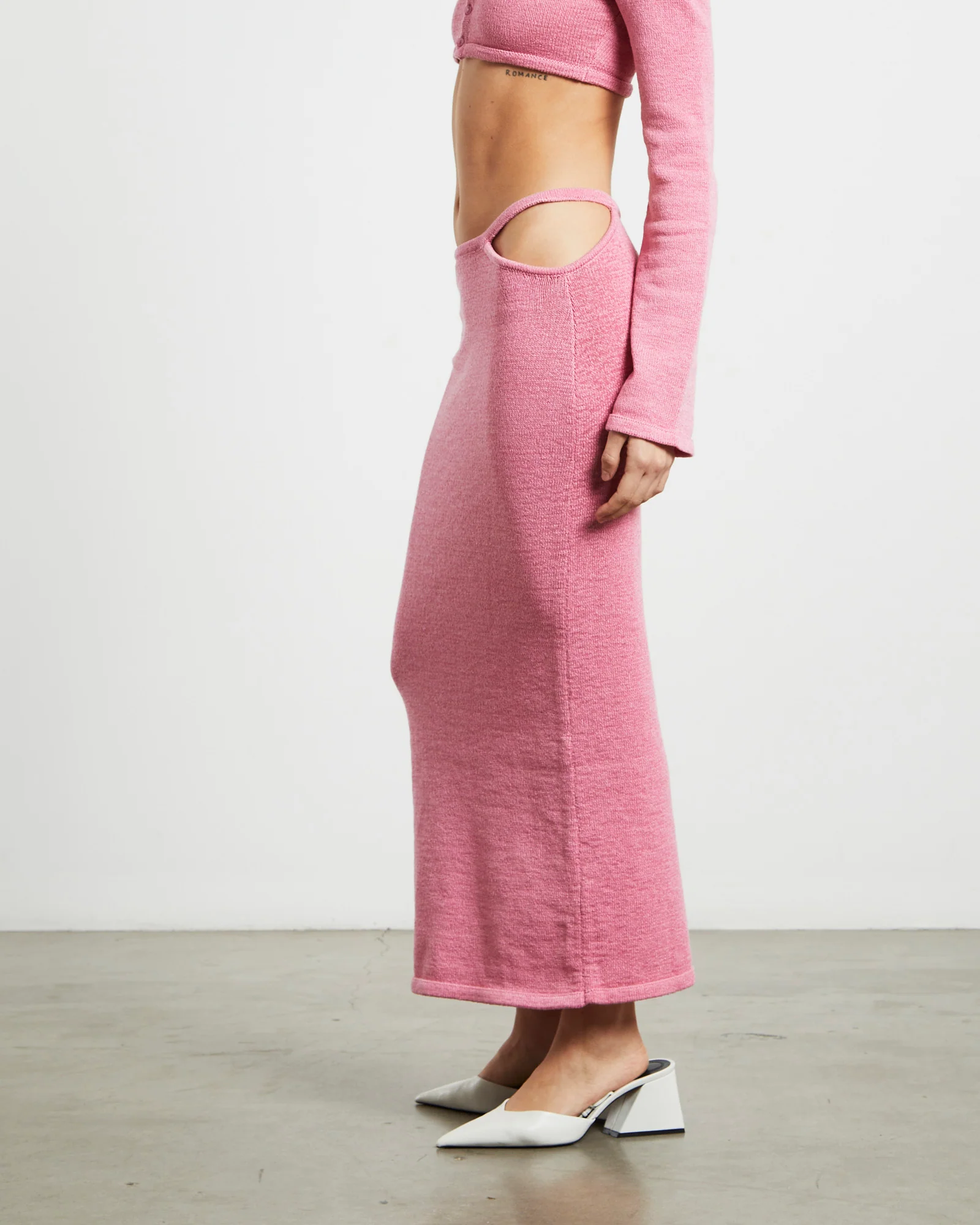 Mika Knit Strap Midi Skirt in Strawberry Pink - Image 4