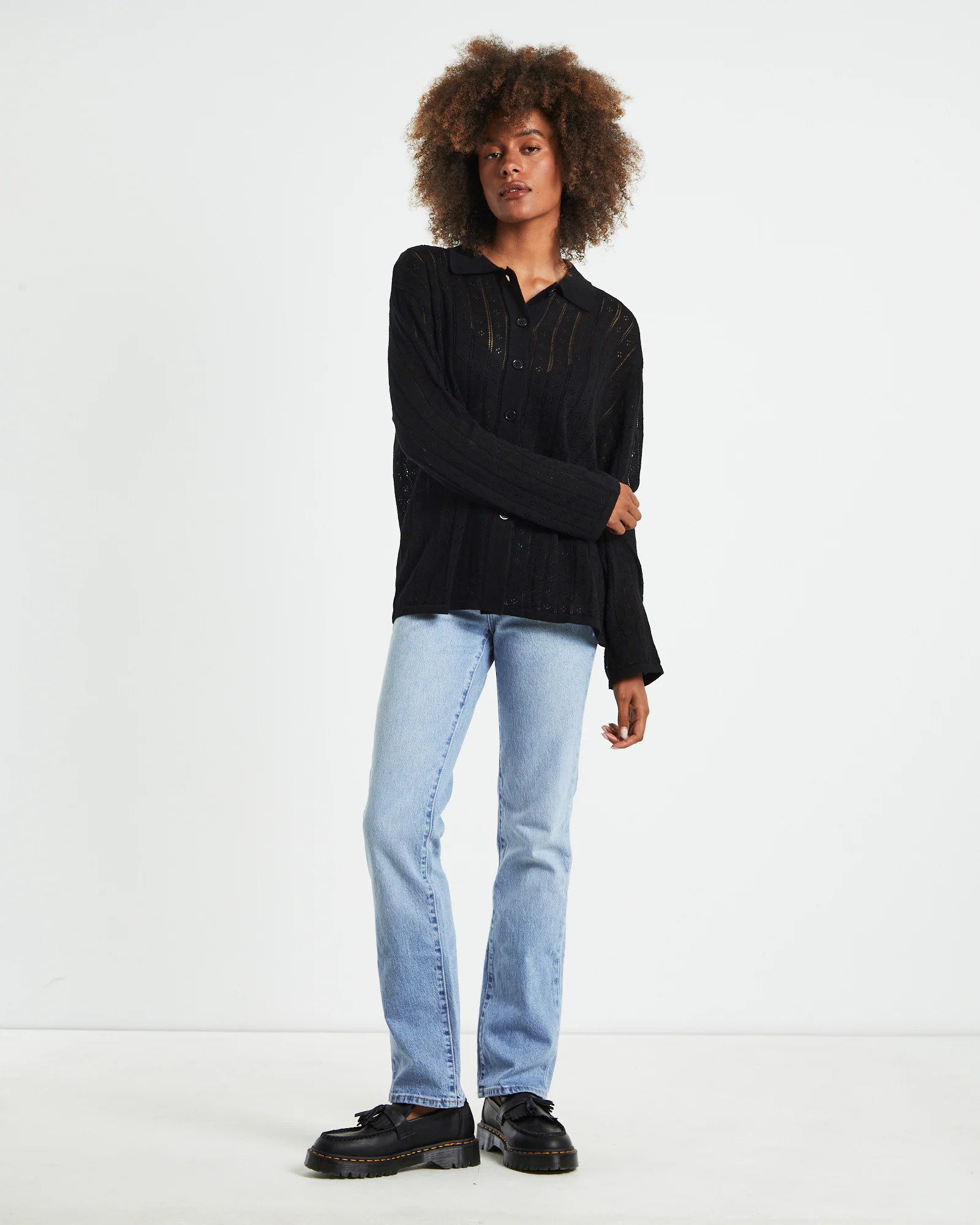 Milan Knit Long Sleeve Shirt Black - Image 3