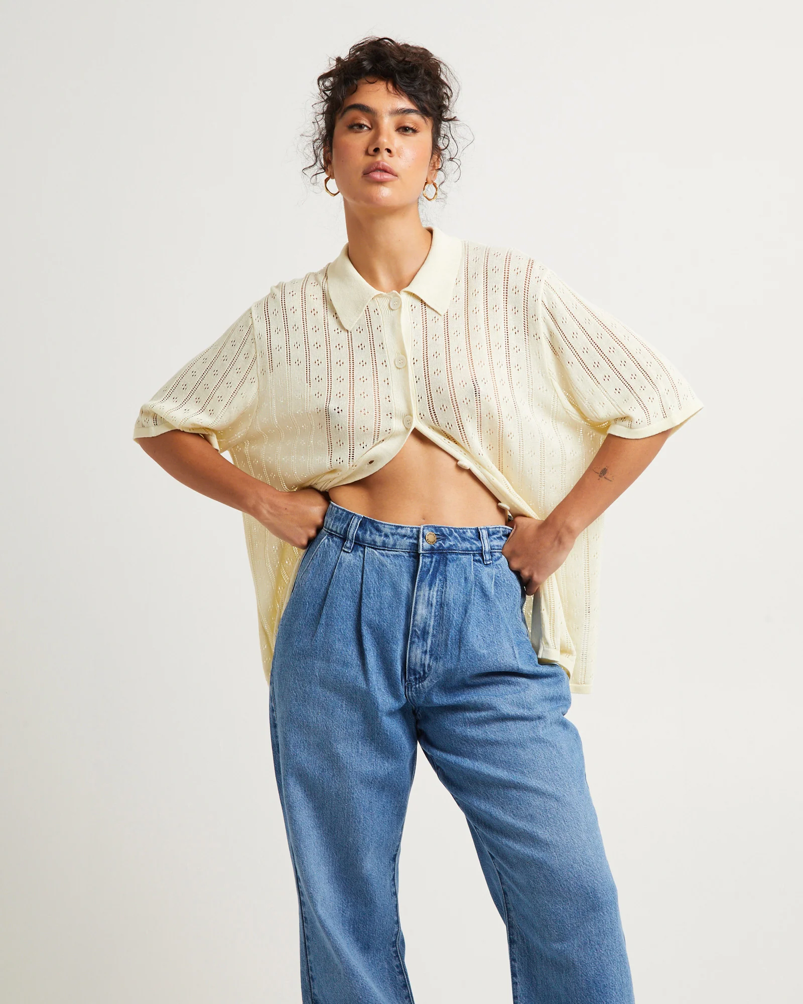 Milan Knit Short Sleeve Shirt Buttercream - Image 3