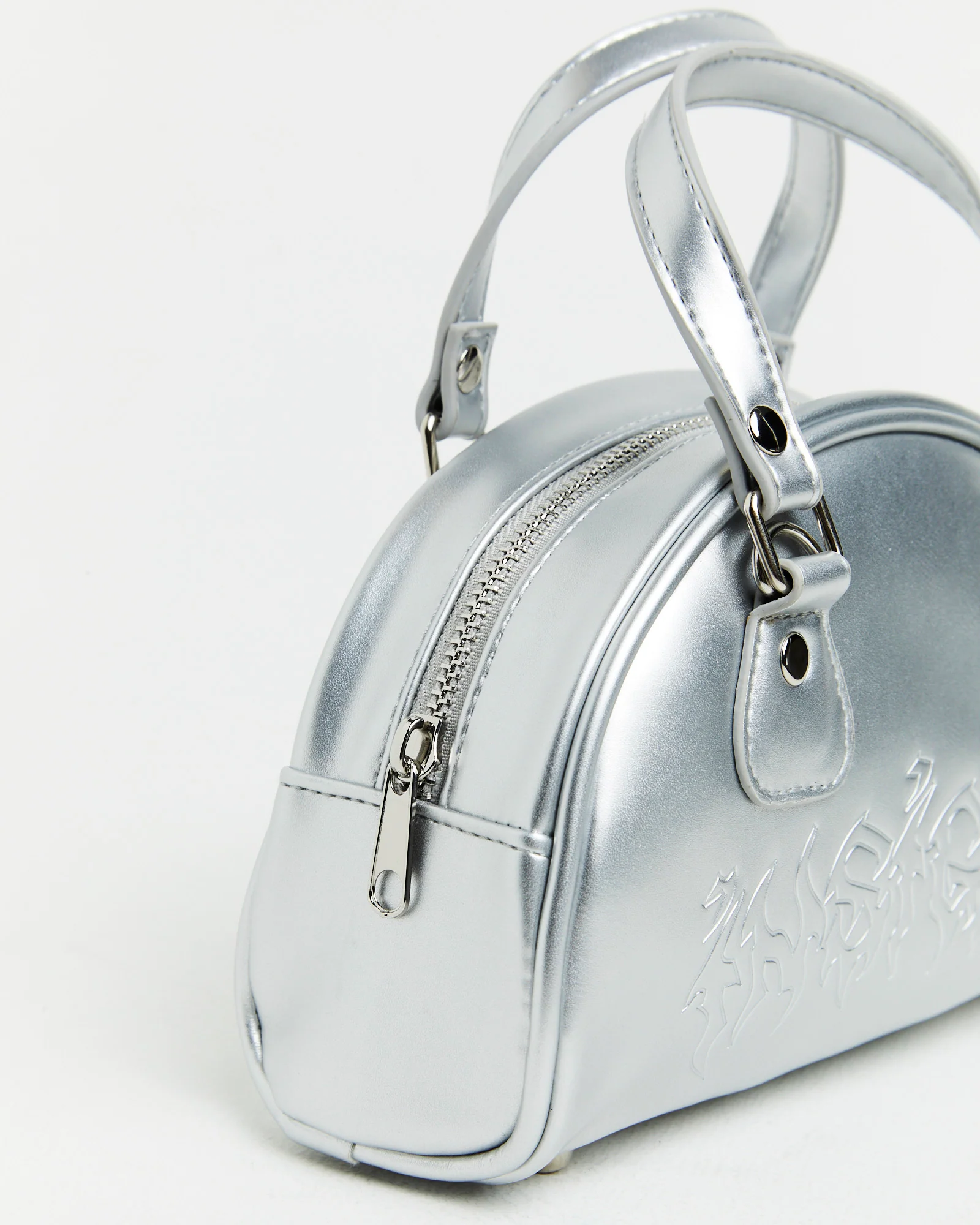 Mini Bowling Bag in Metallic Silver - Image 4
