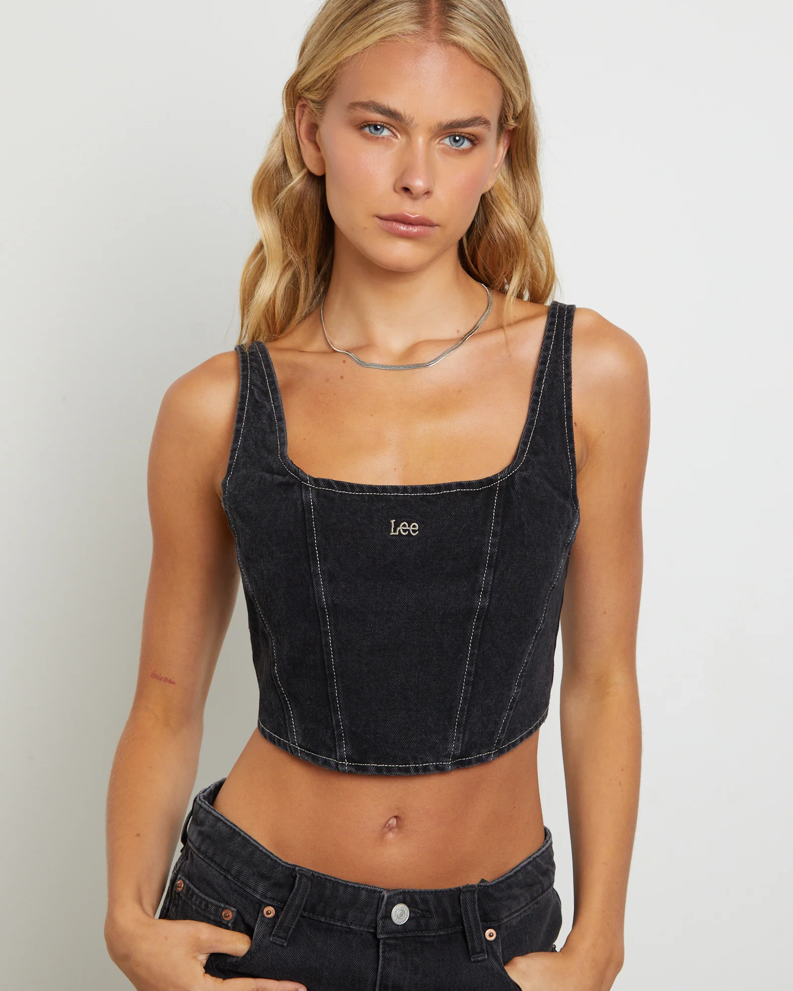 Monique Denim Corset in Hollaback Black - Image 5
