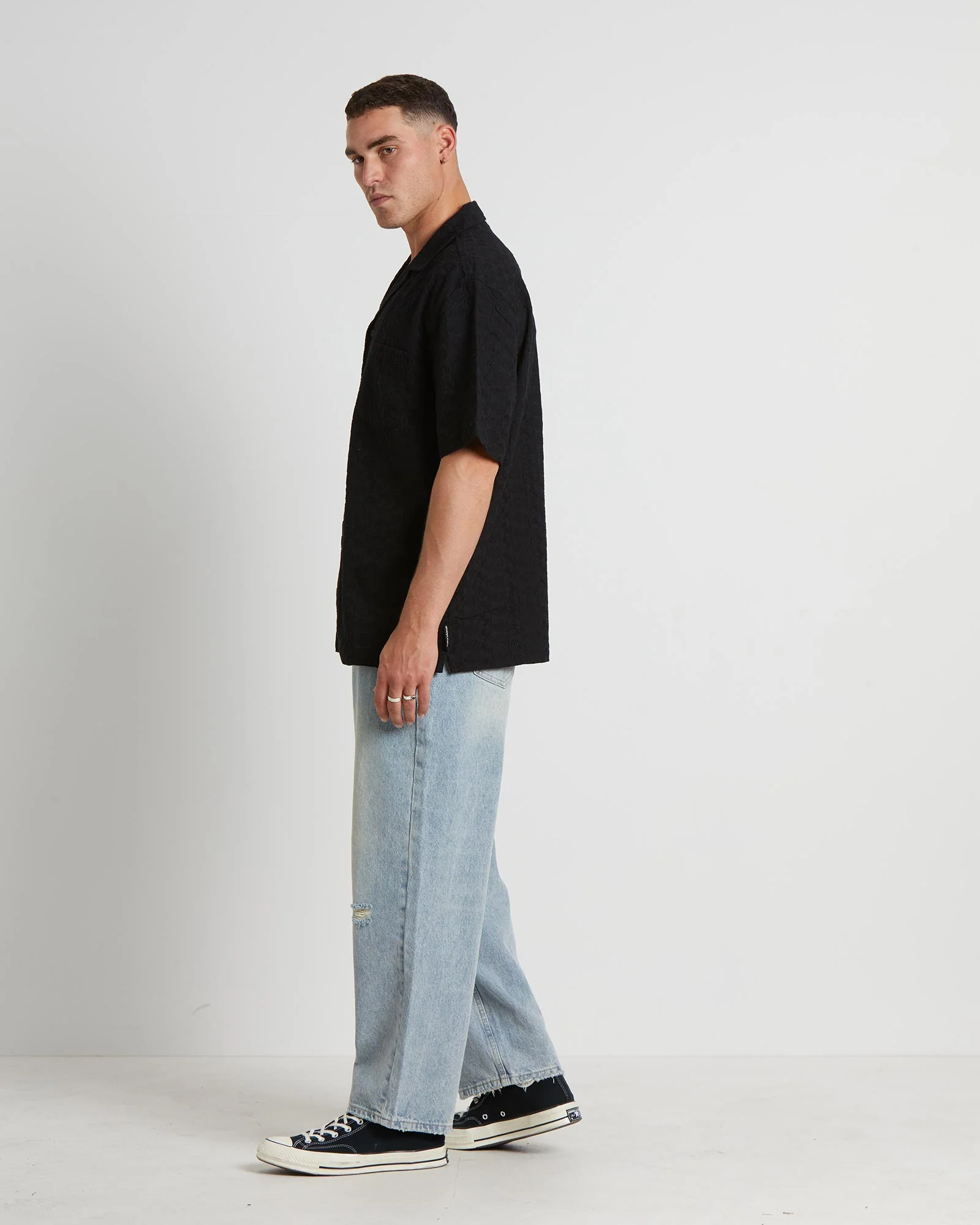 Montel Short Sleeve Resort Shirt in Black - Image 4