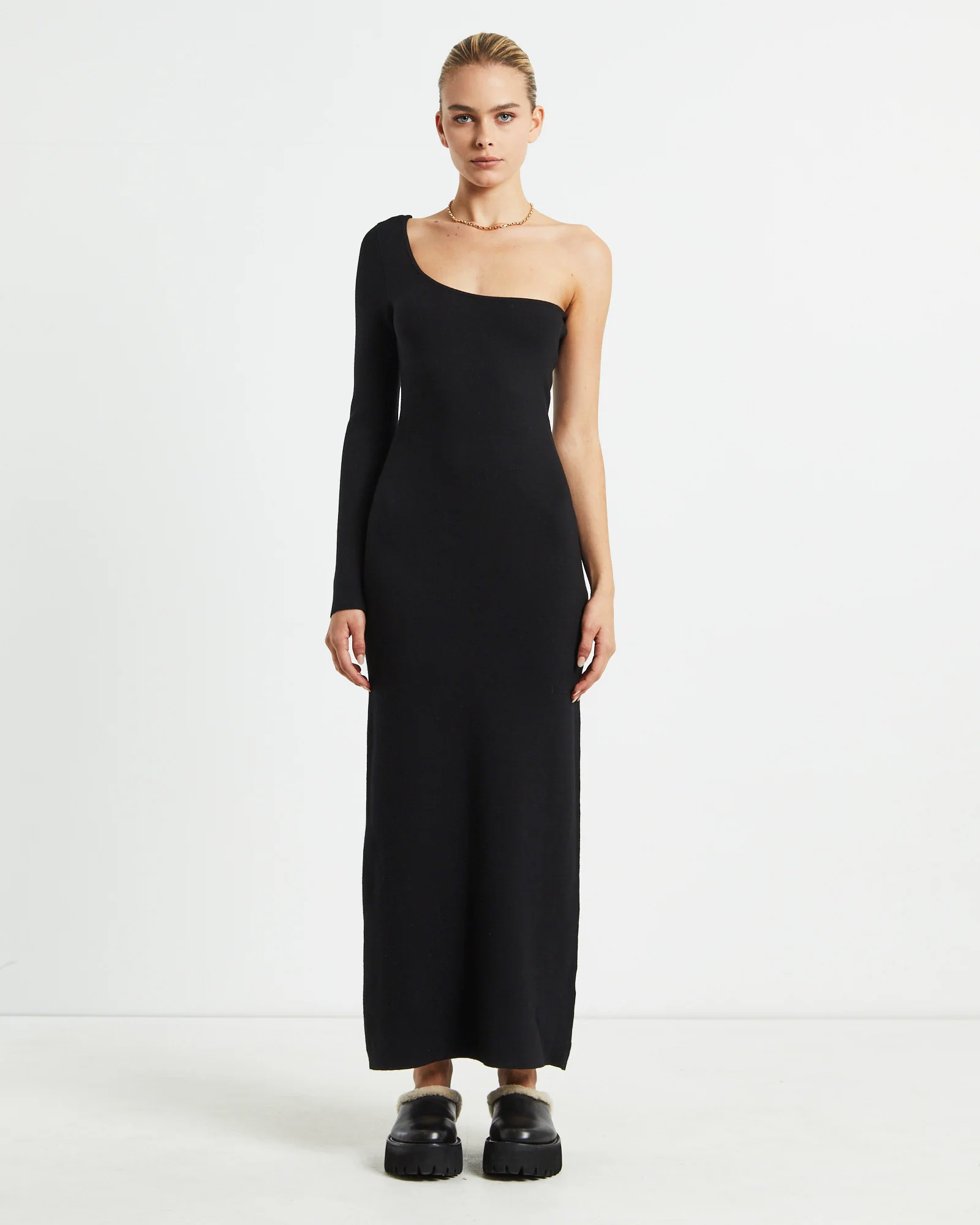Monty One Shoulder Knit Dress Black - Image 3