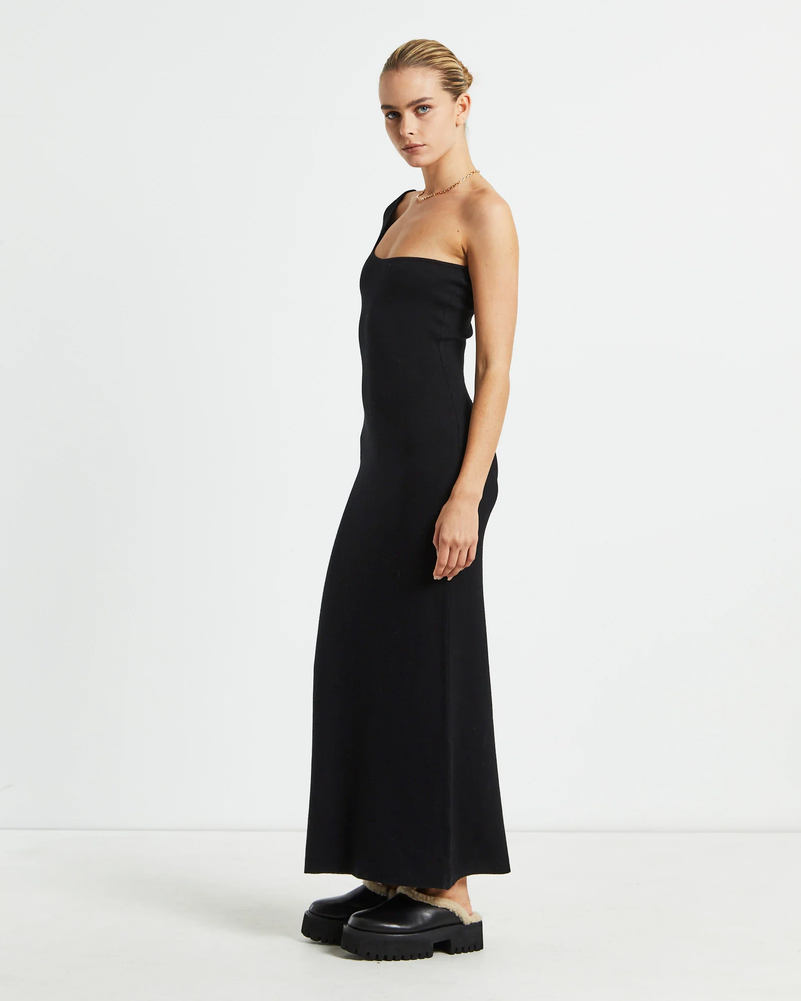Monty One Shoulder Knit Dress Black - Image 4