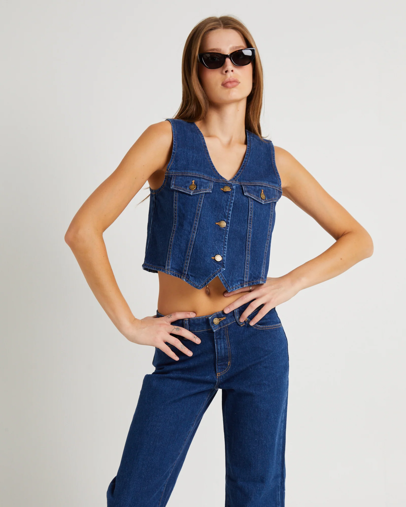 Morgan Denim Vest Dark Stone