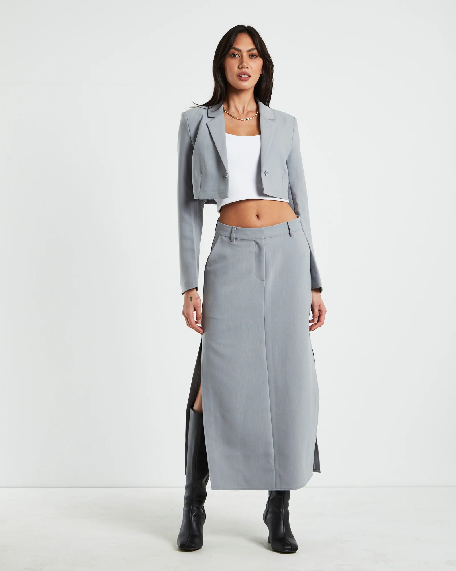 Myla Tailored Pencil Skirt Dove Grey - Image 3