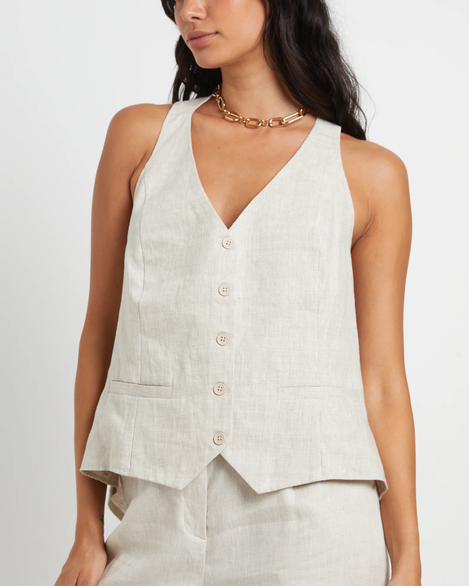 Naomi Linen Halter Vest in Oat Marle - Image 5