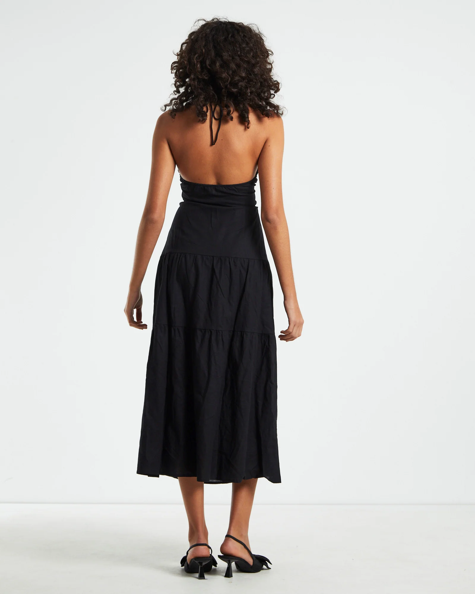 Niah Tiered Tie Up Midi Dress in Black - Image 2