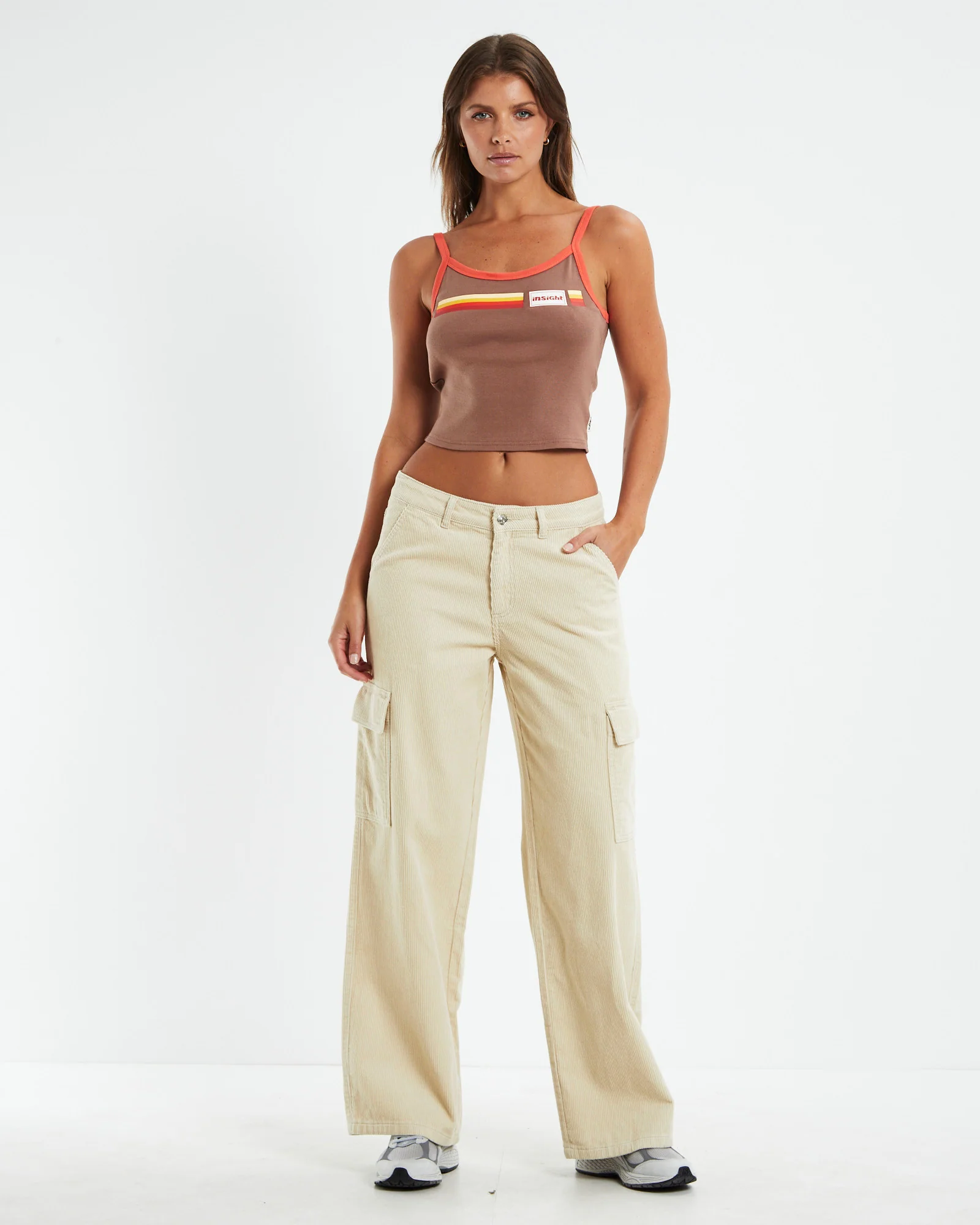 Octavia Low Jumbo Cord Cargo Pants Cream - Image 3